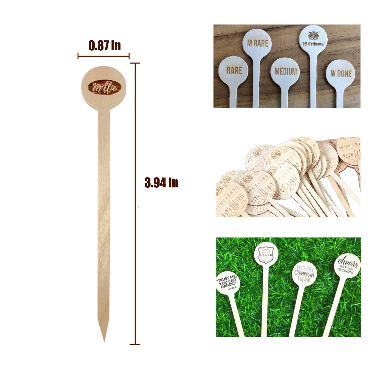 Steak Meat Markers Wood Sticks Temperature Doneness 6