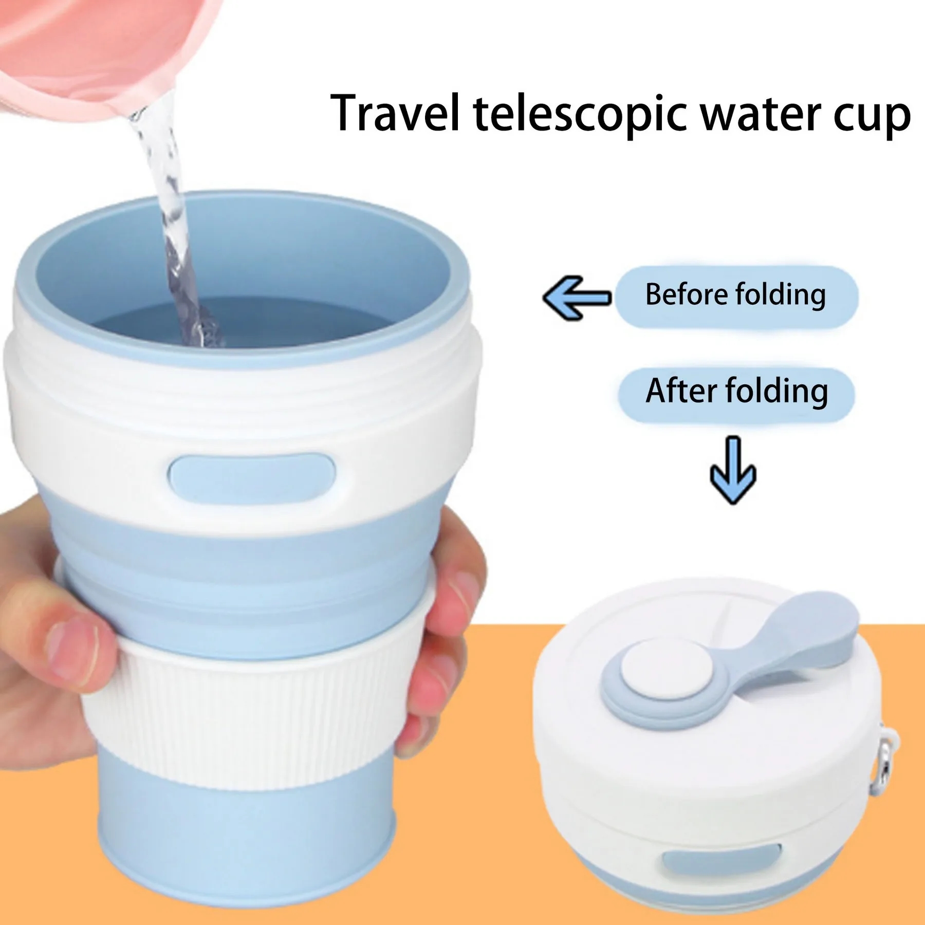 Silicone Collapsible Travel Folding Drinking Cup W/Lid 13