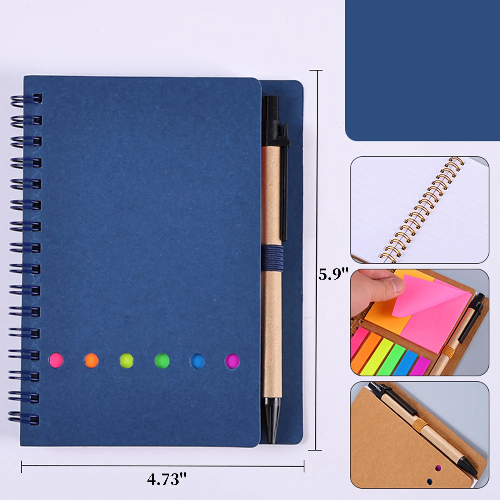 4.73" x 5.9" Spiral Notebook Notepad with Pen Sticky Notes 2