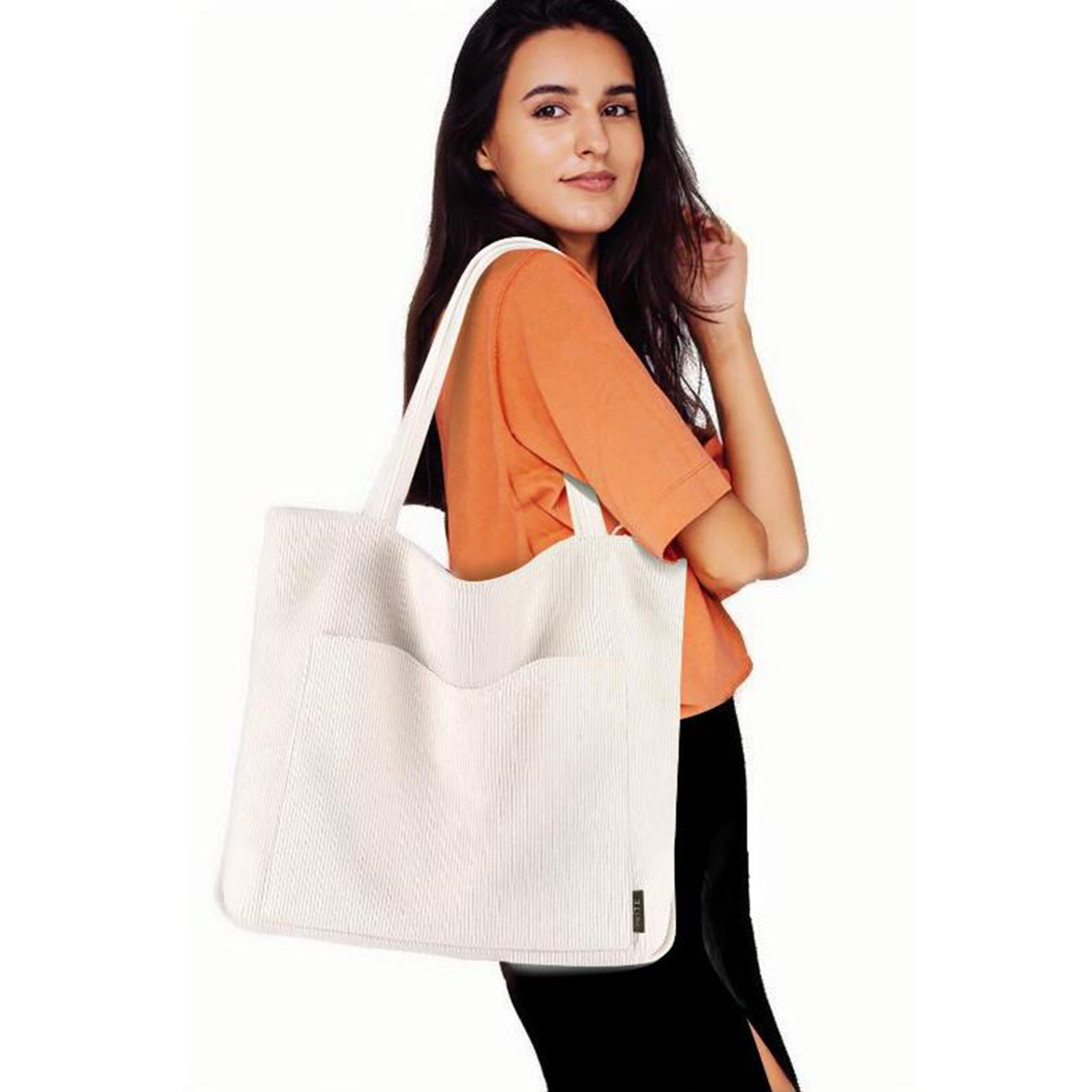 Women's Large Corduroy Tote Handbag with Shoulder Strap 1
