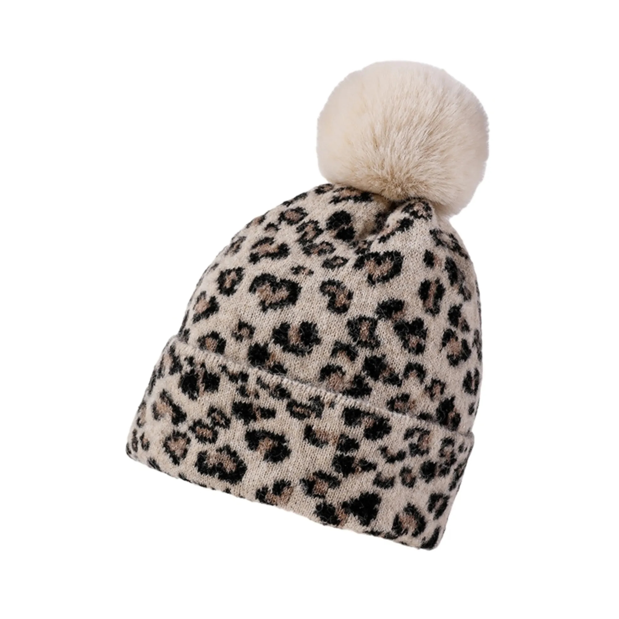 Warm Soft Plush Leopard-print Beanie Knit Hat Winter Hat 7