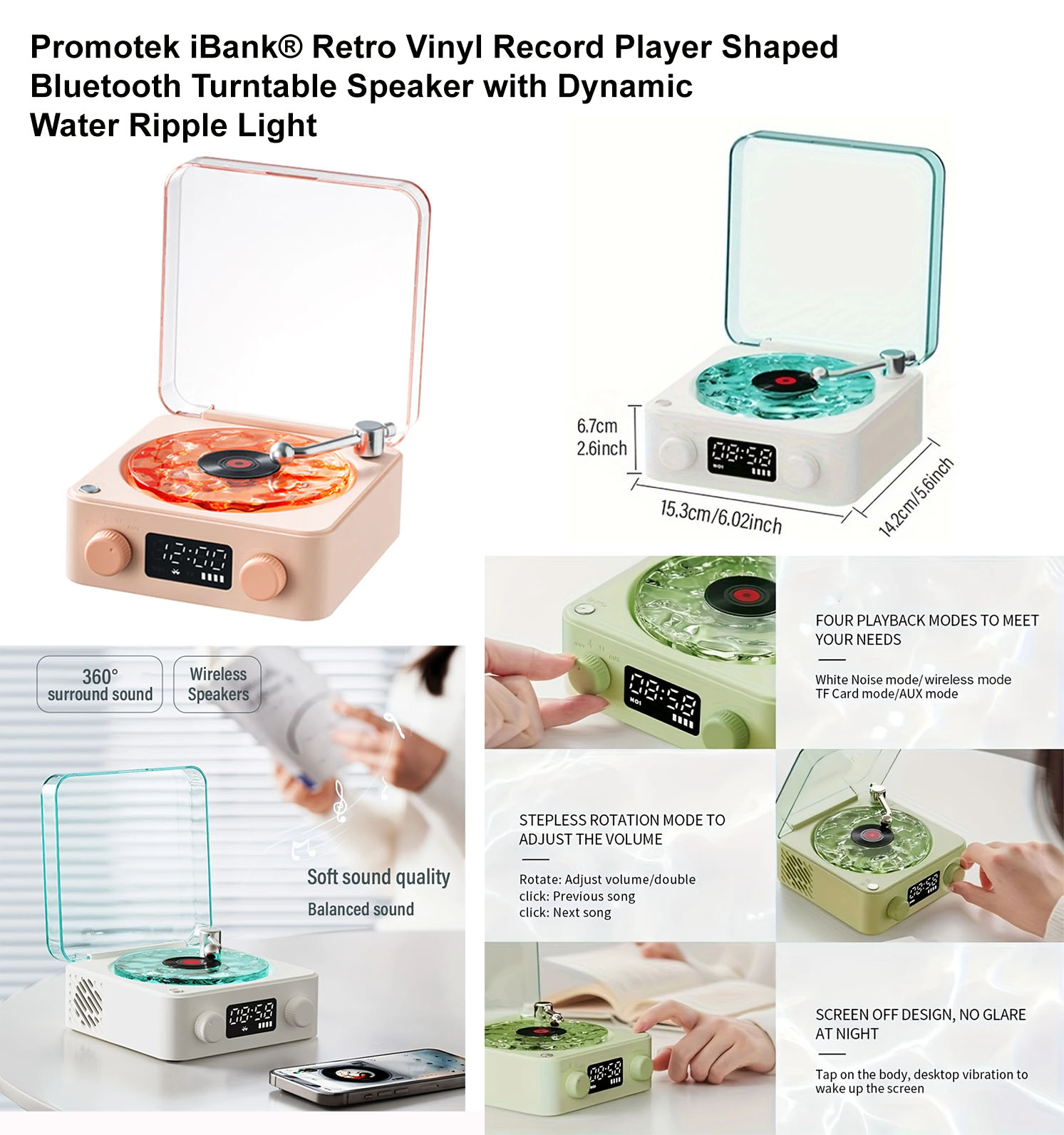 iBank ® Retro Vinyl Record Player Shaped Bluetooth Turntable Speaker 1