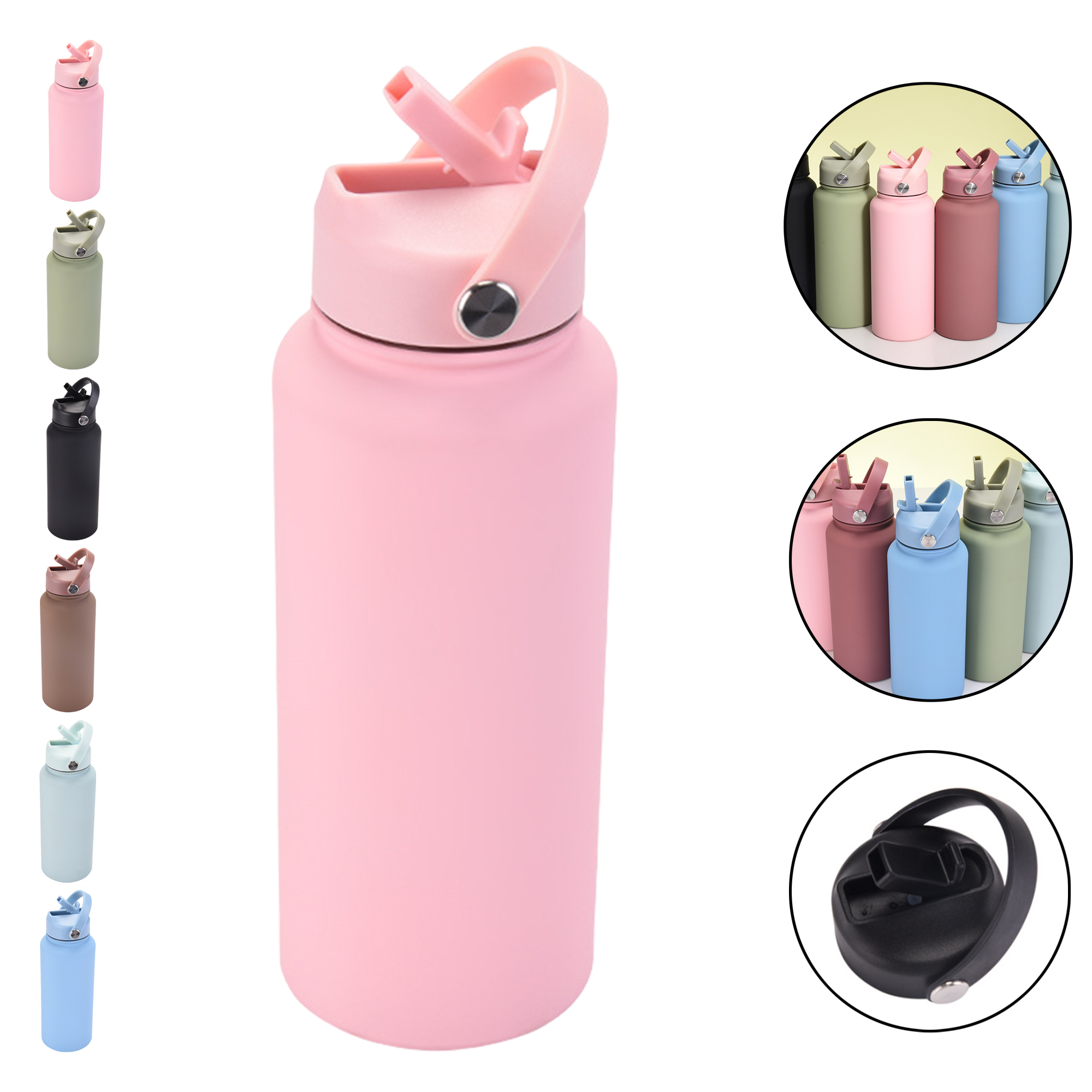 1L Stainless Steel Sports Water Bottle with Straw 8