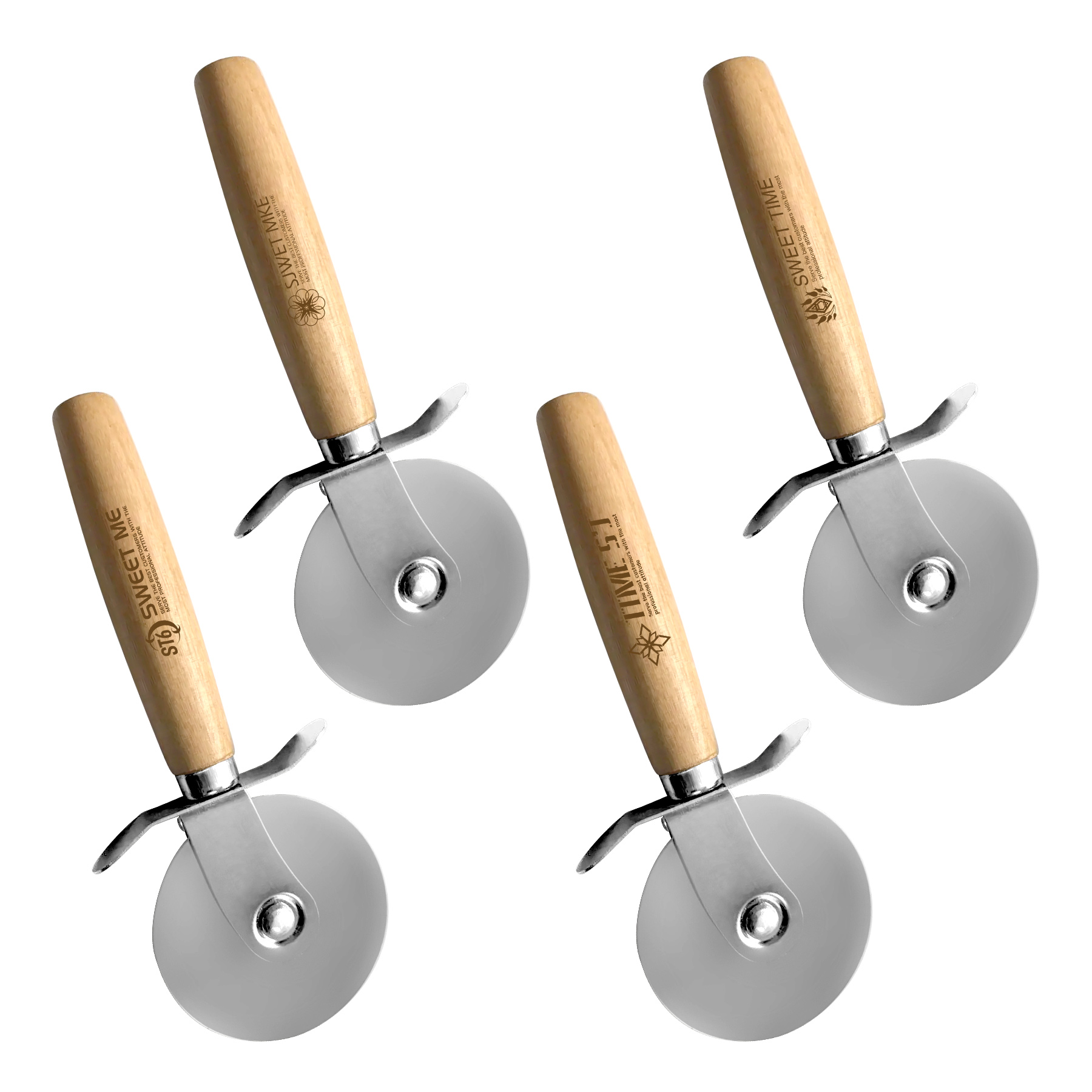 Wooden Handle Stainless Steel Pastry Pizza Cutter Wheel Slicer 4