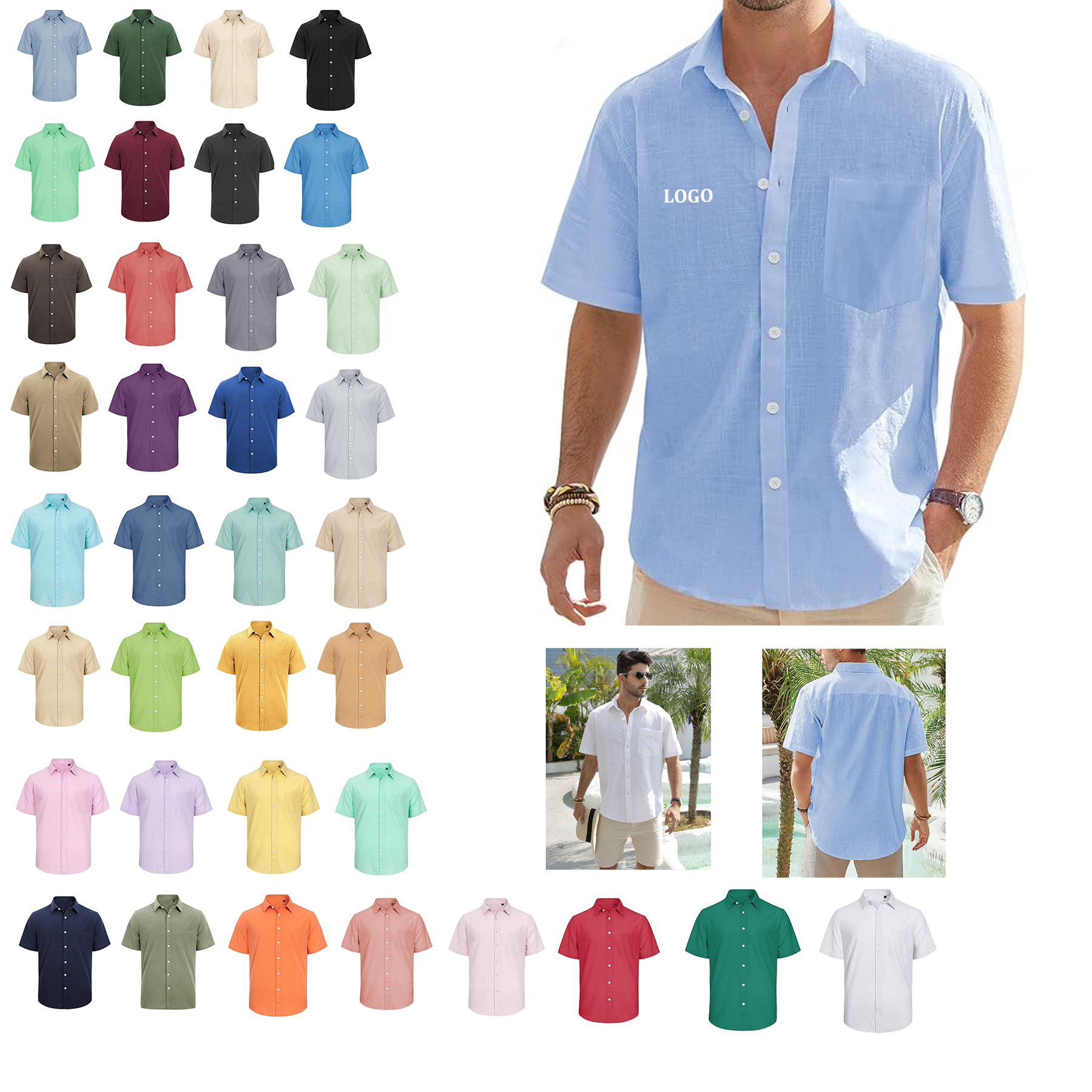 Men's Cotton Linen Short Sleeve Shirt 10