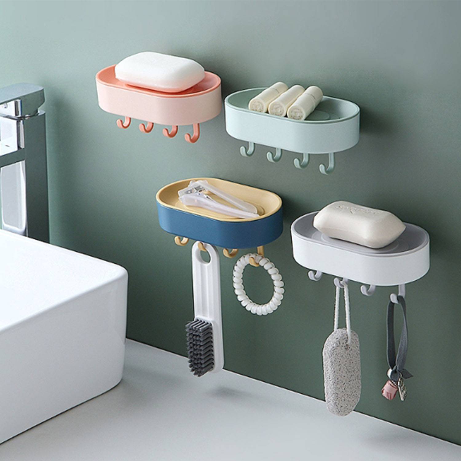 Wall-mounted bathroom soap box without drilling holes 3
