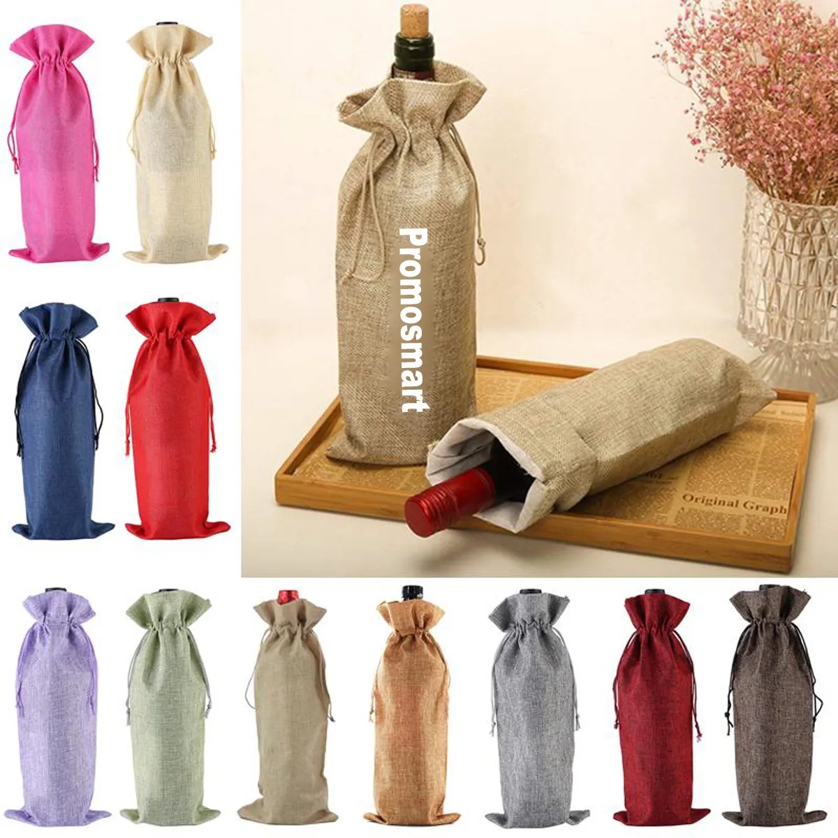 Drawstring Jute Wine Bag 5