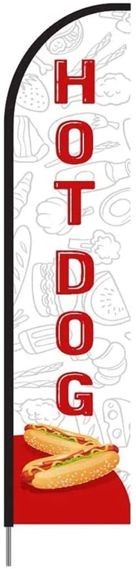 Hot Dogs Feather Flag Banner Signs for Restaurant, Complete Pole Kit 15ft - White 4