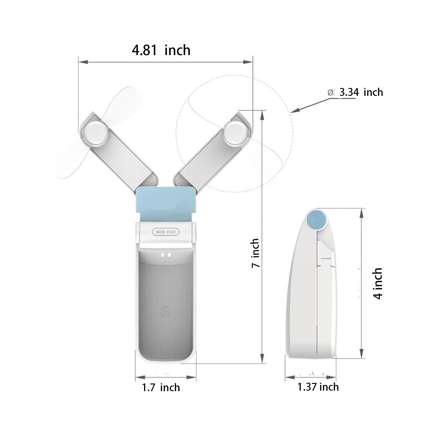 Mini Dual Head LED 2-in-1 Travel USB Power Bank Foldable Fan 5