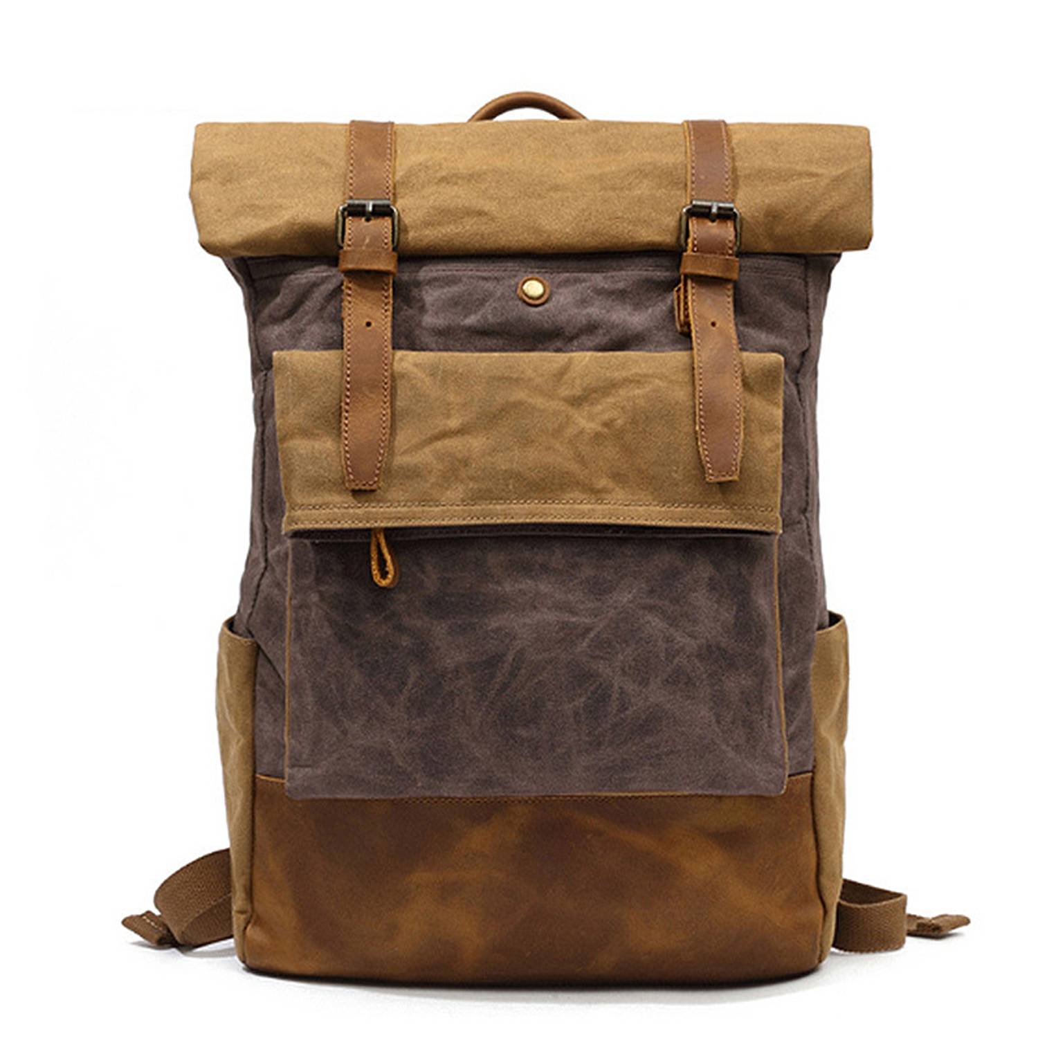 Waxed Canvas Leather Hiking Travel Waterproof Backpack 4