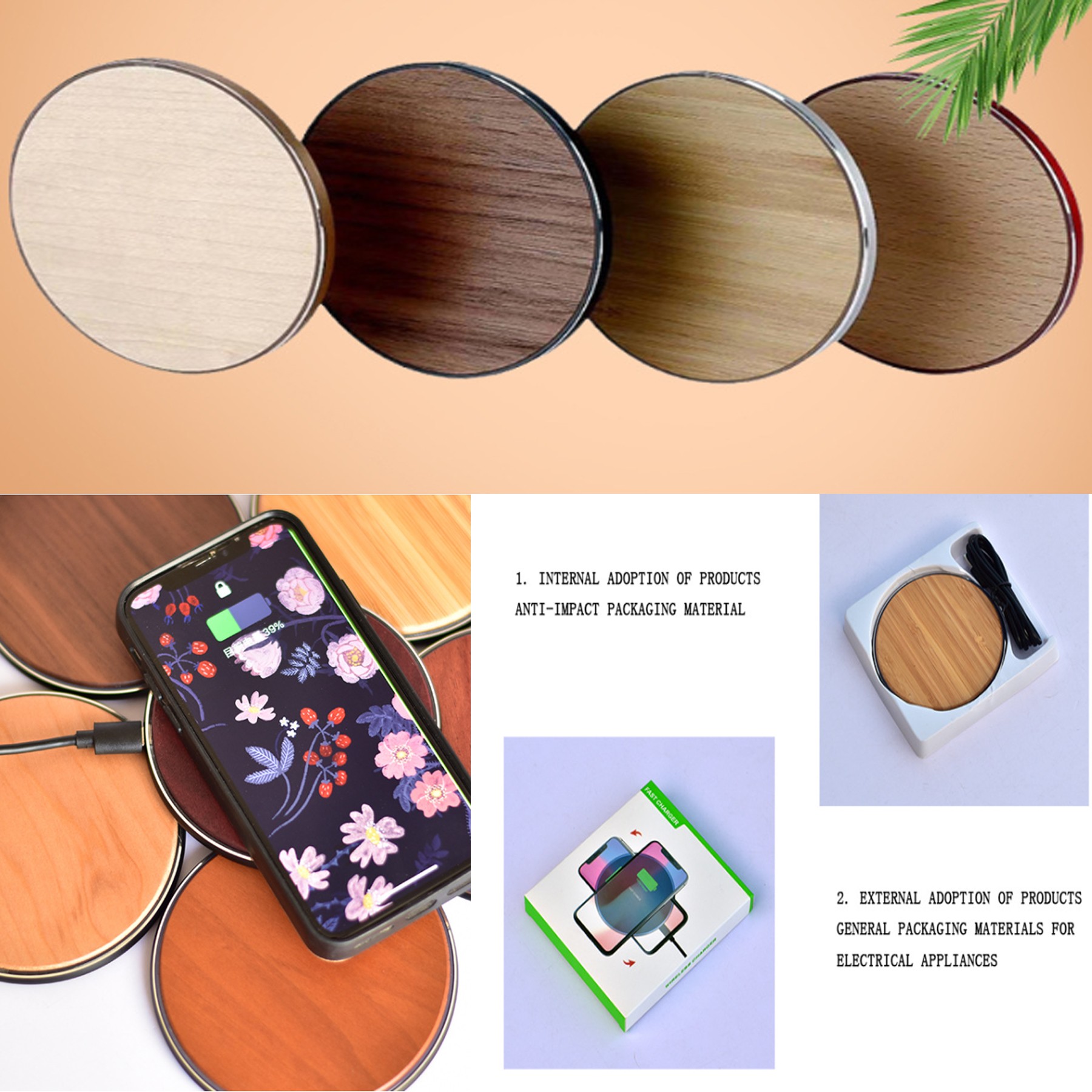 15W Fast Bamboo/Wood Wireless Charging Pad 1