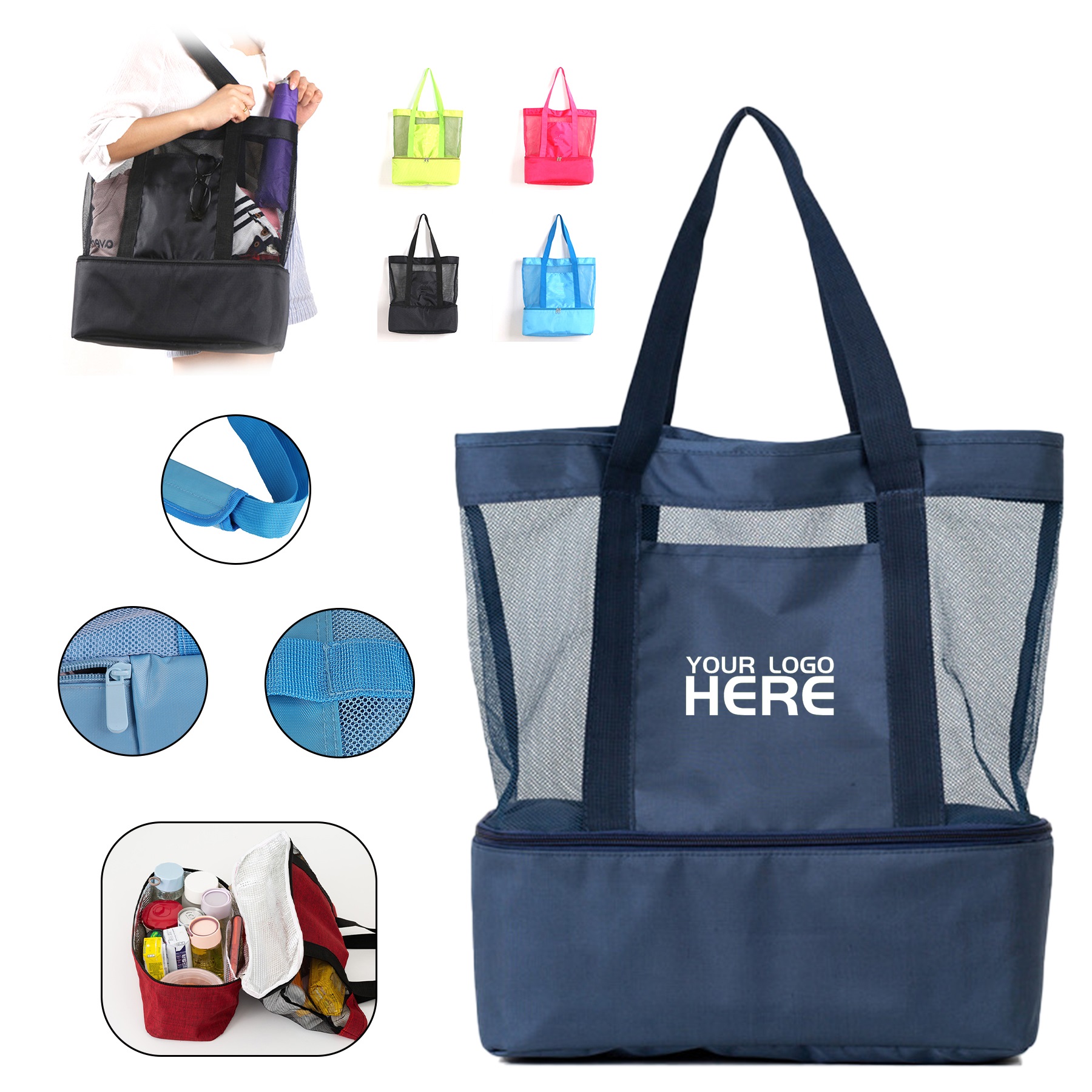 Large Mesh Beach Tote Bag With Cooler 2