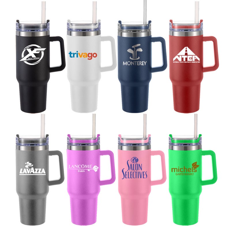 40 oz Vacuum Insulated Stainless Steel Tumbler with Handle Lid and Straw 1