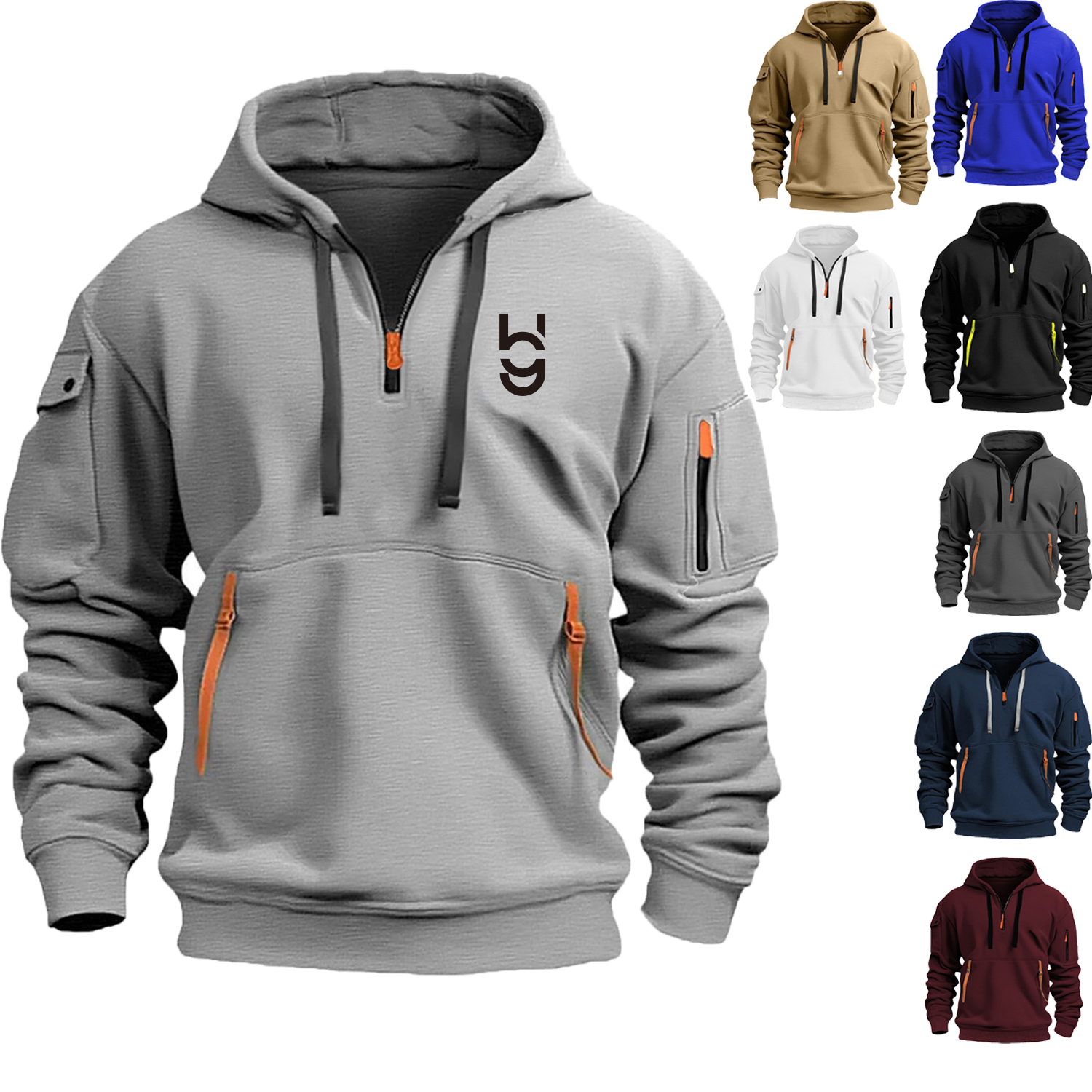 Men's 1/4 Zip Tactical Hoodie with Multi-Pocket Design, custom hoodie or sweatshirt with logo imprint 2
