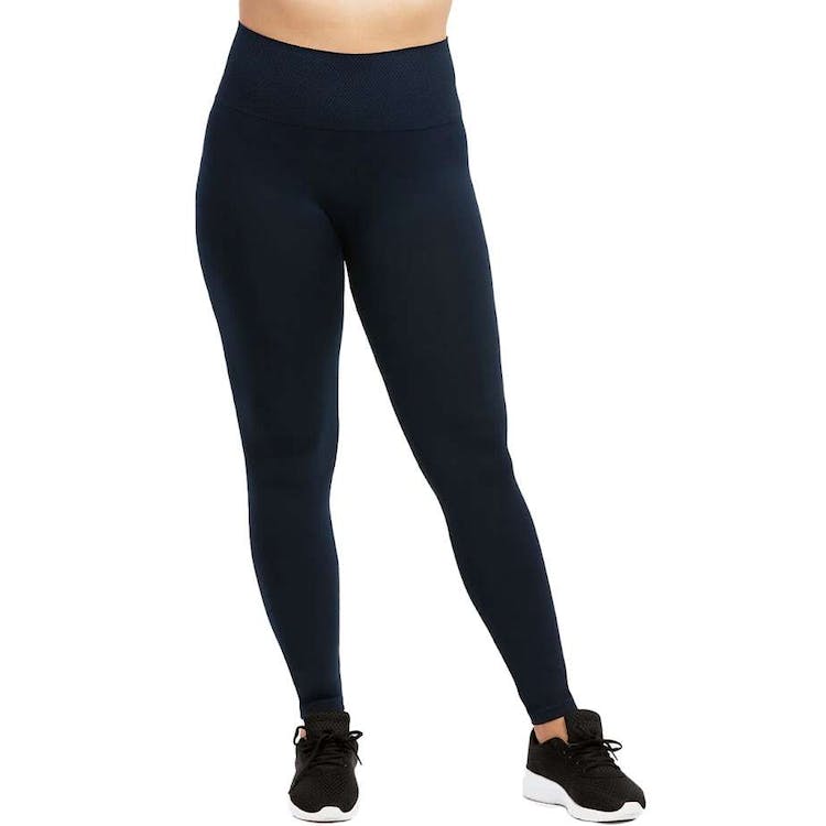 Women's High Waist Leggings - Navy Extra-Wide Ribbed Band XL 2