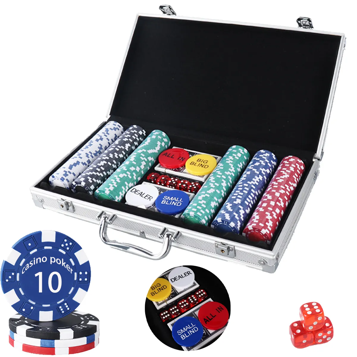 300 Piece Texas Chip Dice Poker Set With Cards 2