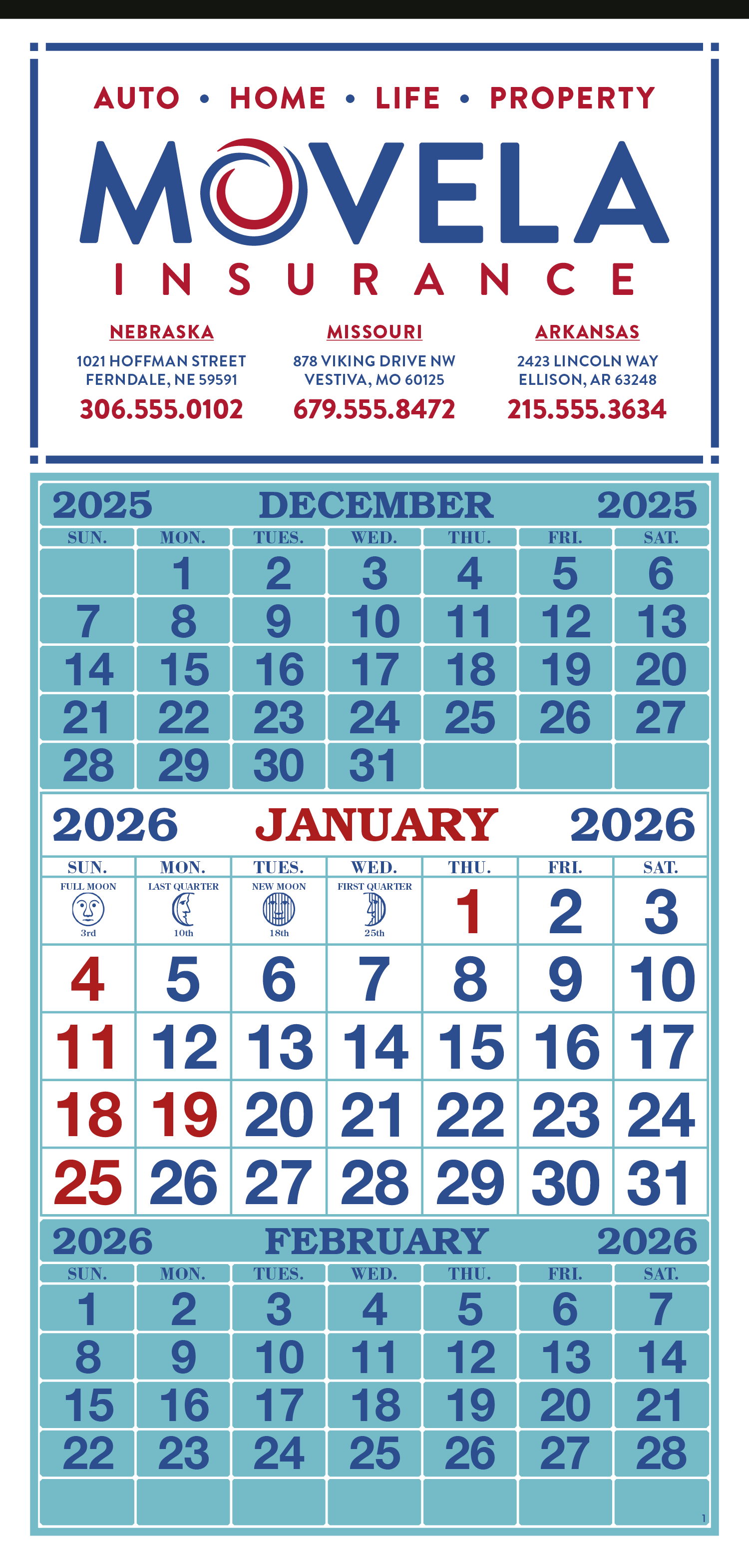 Skinner & Kennedy® 3-Month Display 12-Sheet Calendar 2