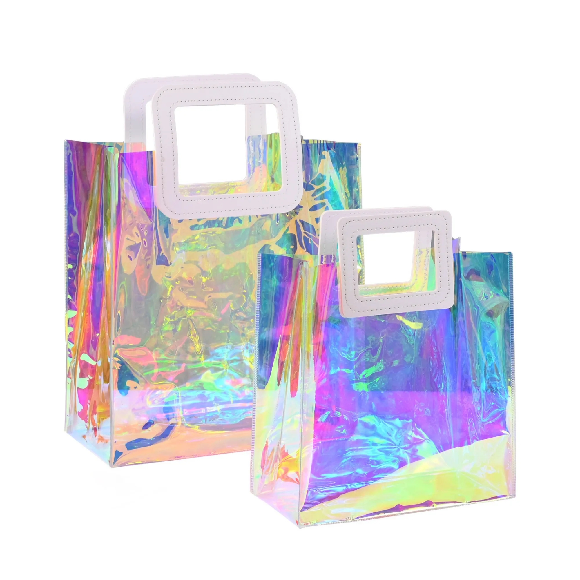 Holographic Iridescent Tote Bag PVC Handbag, custom tote bag with logo imprint 2