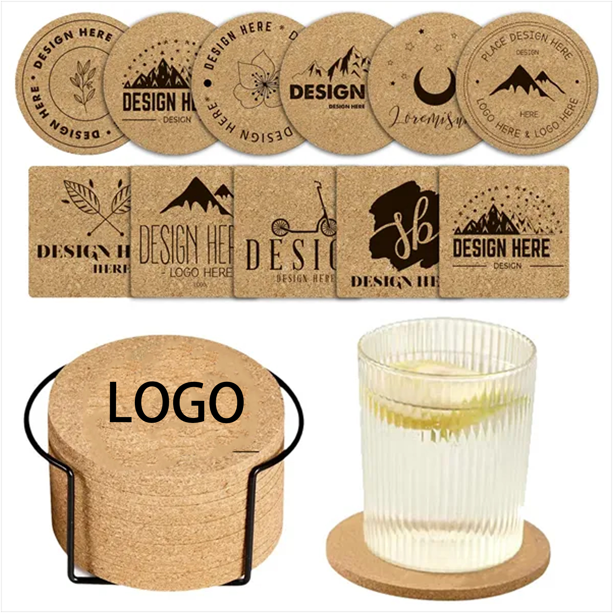 Cork Coasters with Custom Patterns, Round & Square 1