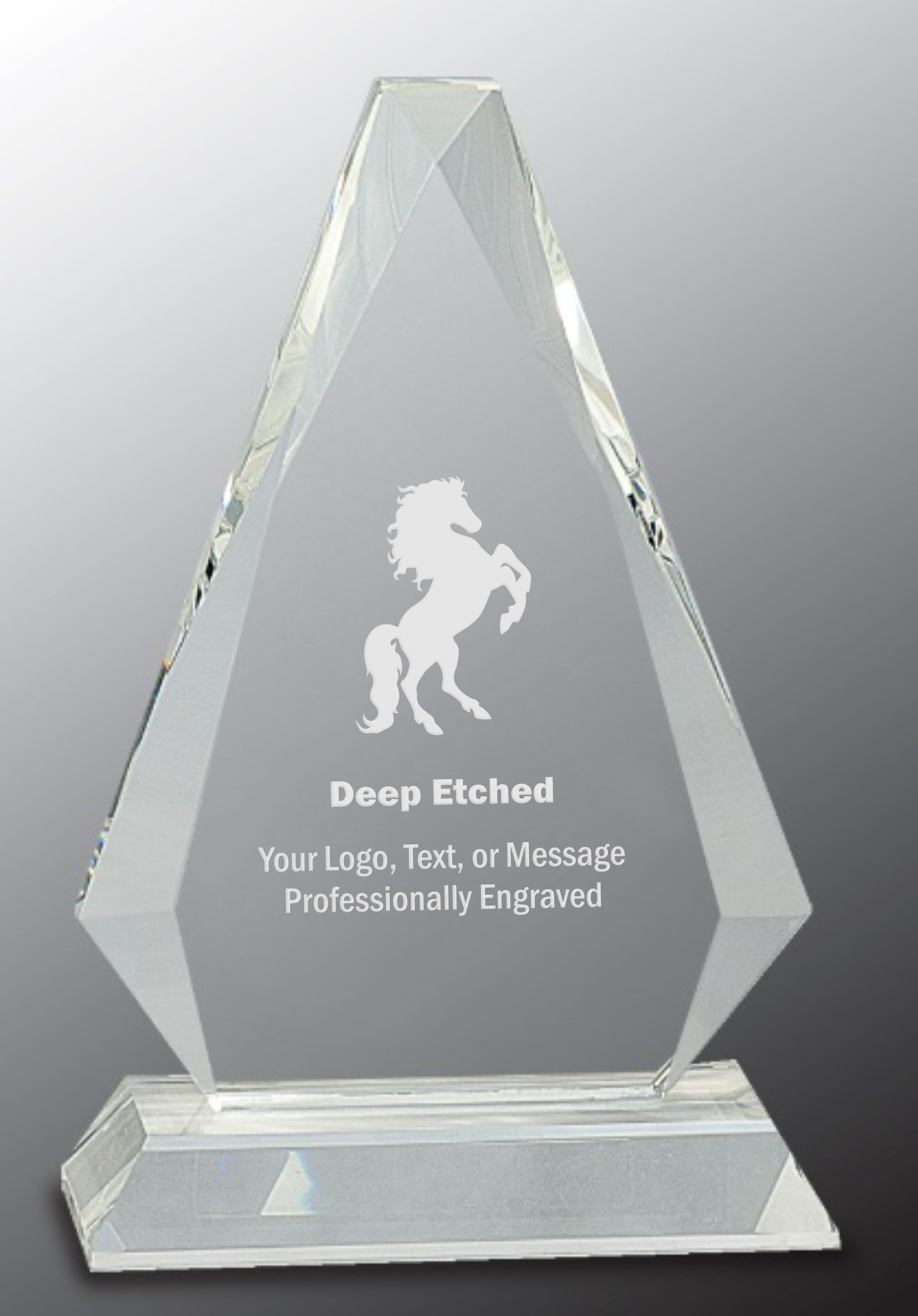 8" Clear Crystal Triangle Award on Clear Pedestal Base