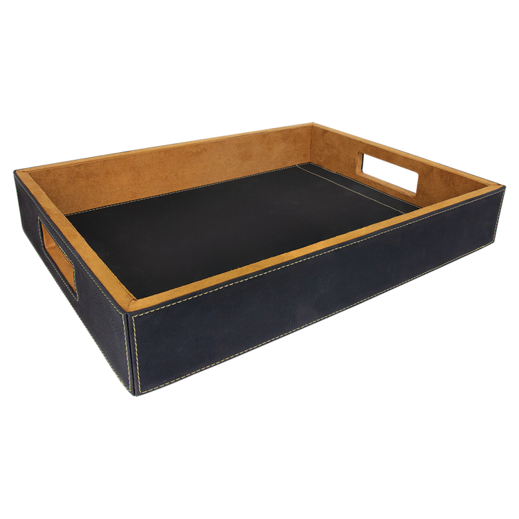 16" x 12" Black/Gold Leatherette Serving Tray 2