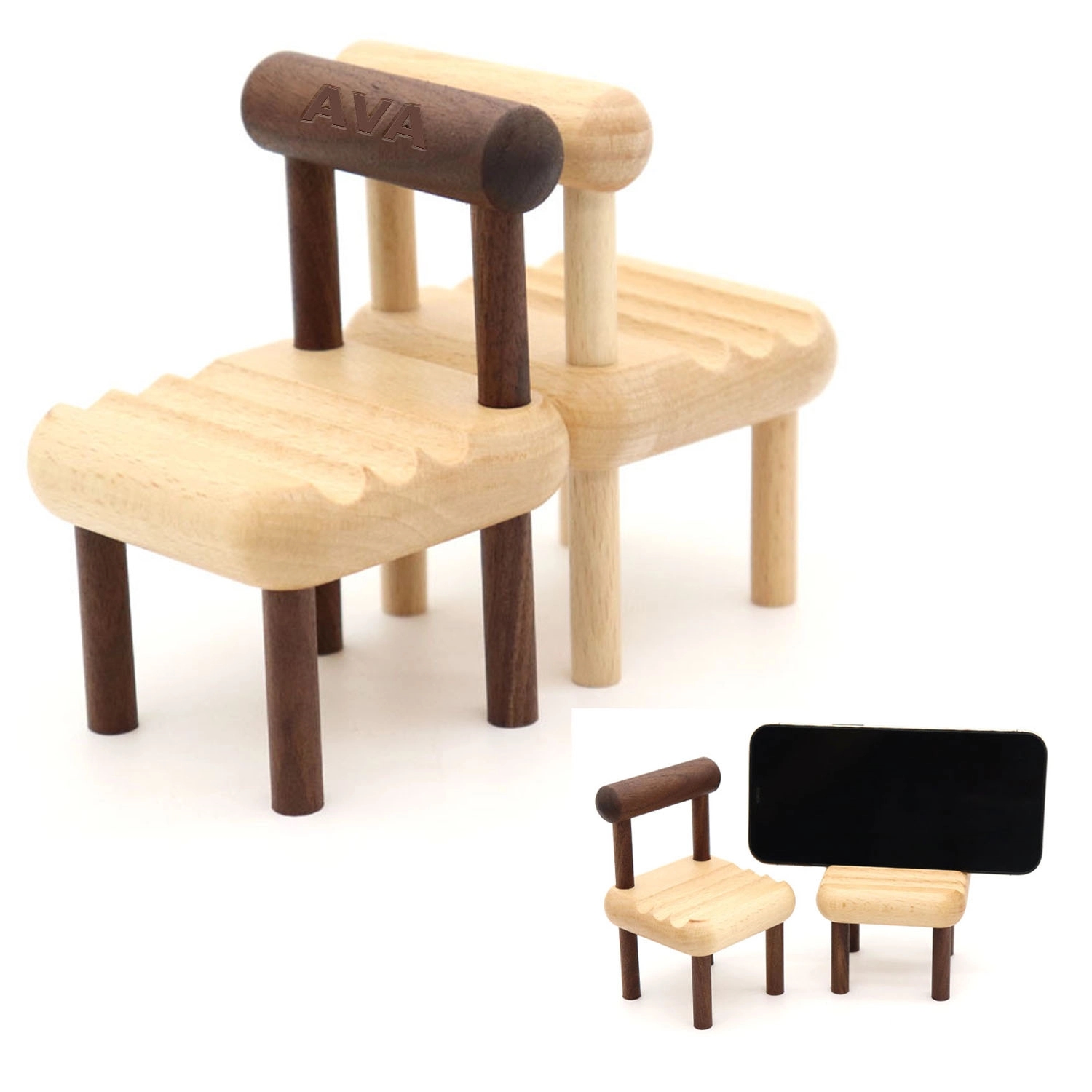 Creative Wooden Chair Phone Holder 2