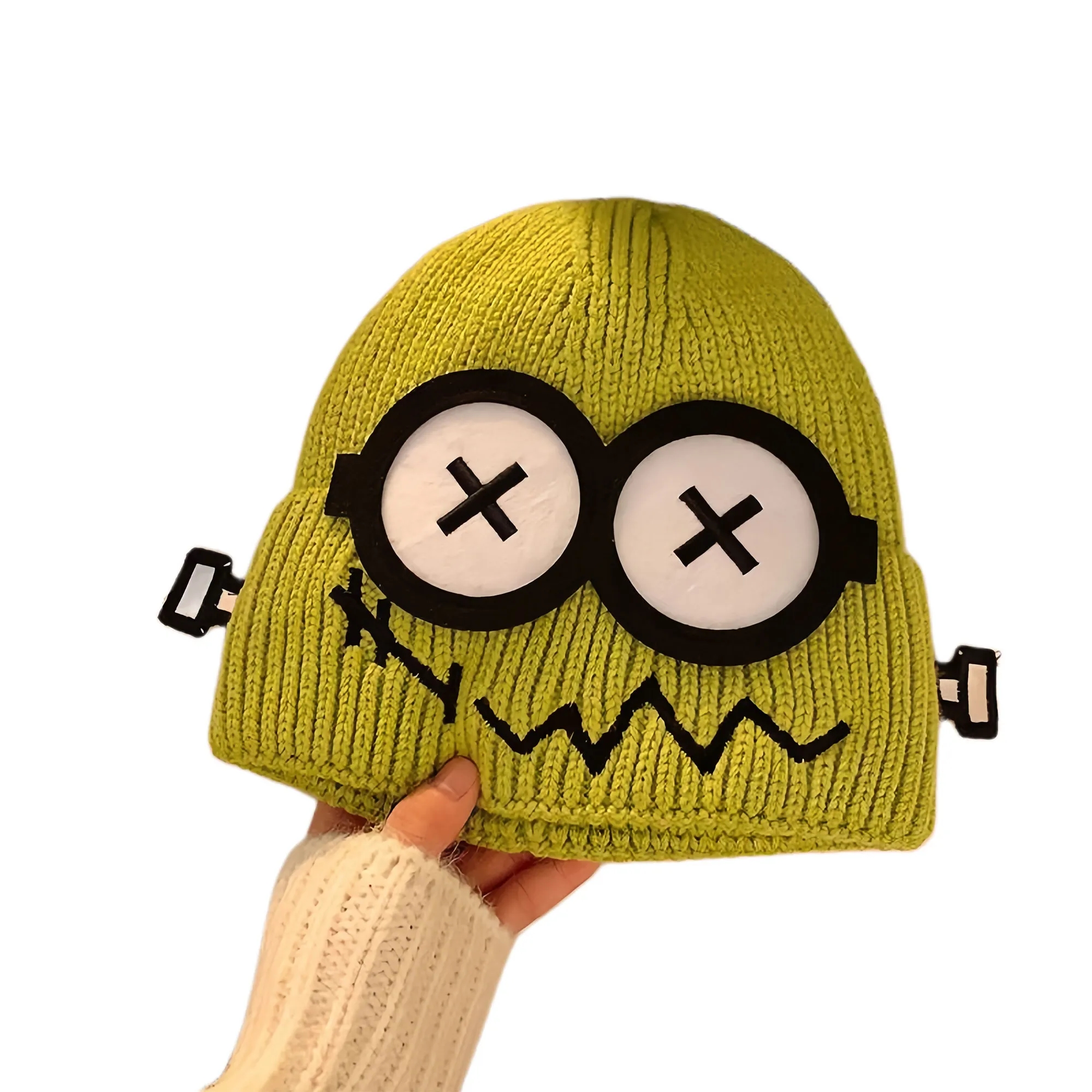 Funny Fault Robot Big Eye Knit Beanie For Women Winter Warm 10