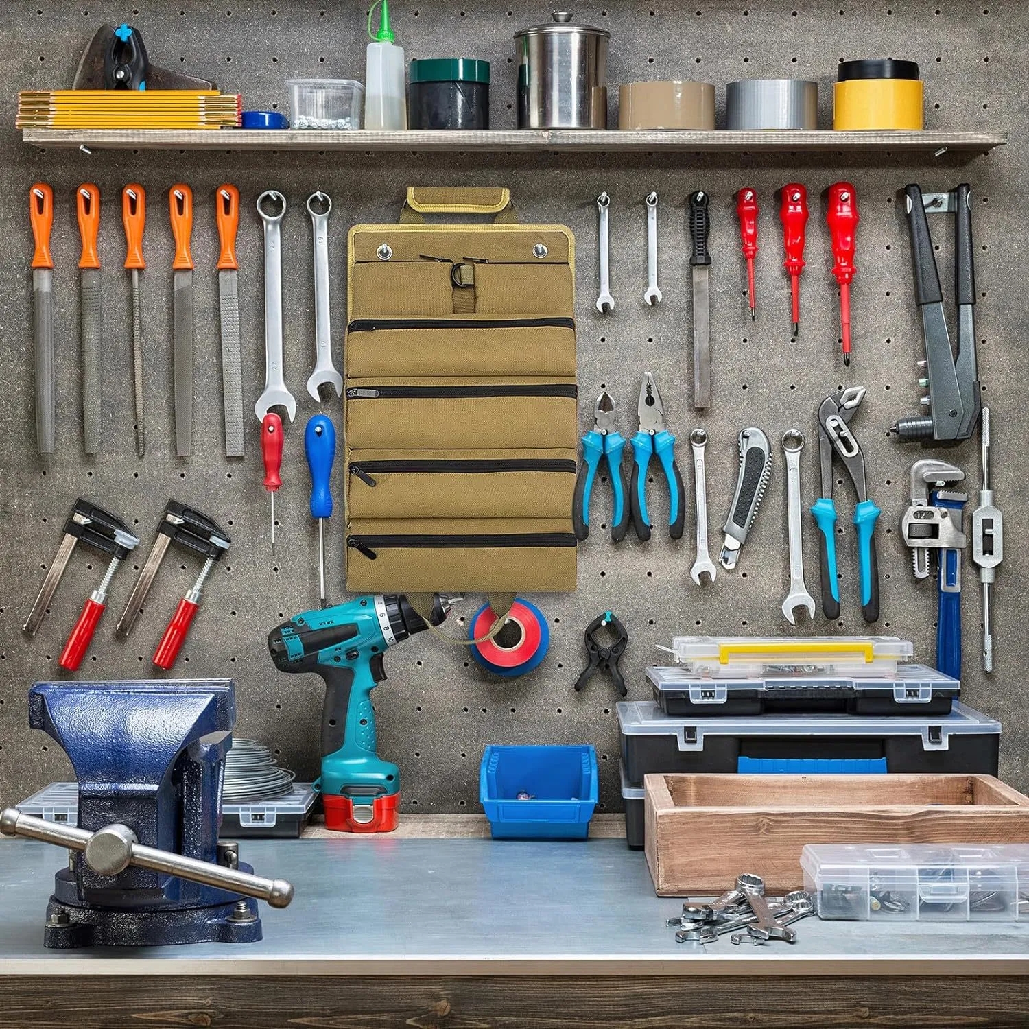 Roll Up Tool Bag Organizer with Removable Pouches 3