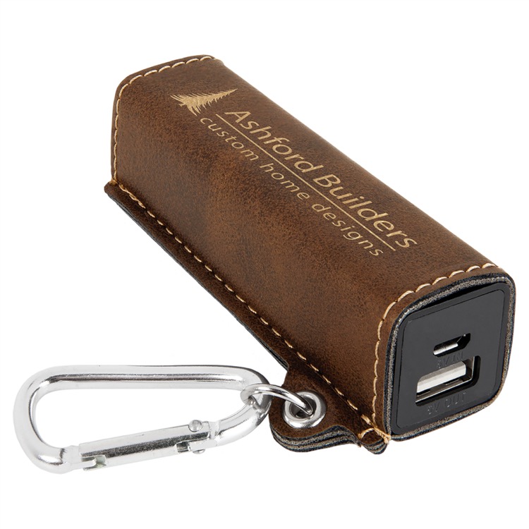 Rustic/Gold Leatherette 2200 mAh Power Bank with USB Cord 2
