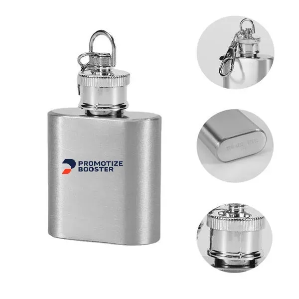 Mini Stainless Steel Hip Flask with Keychain 1 OZ