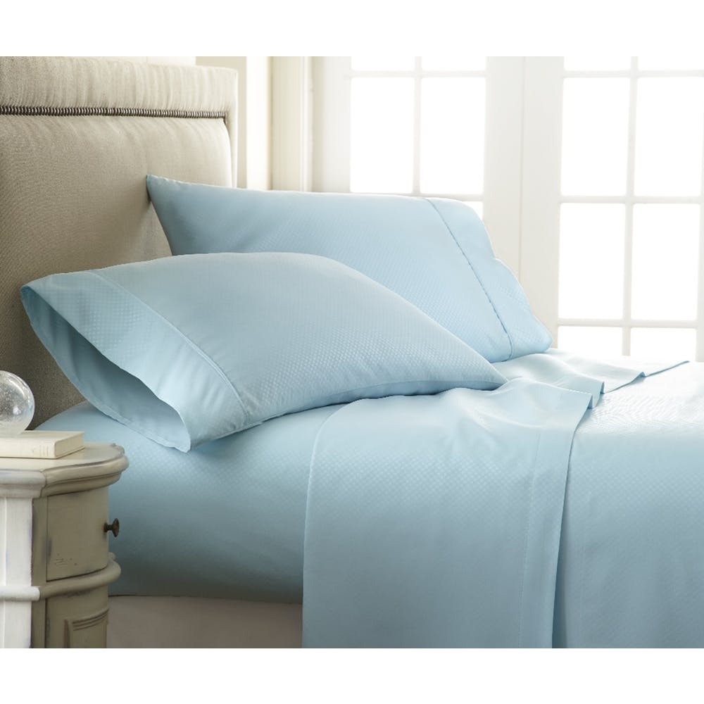 Premium Embossed Sheet Sets - Aqua Checker Design King 4 Piece 2
