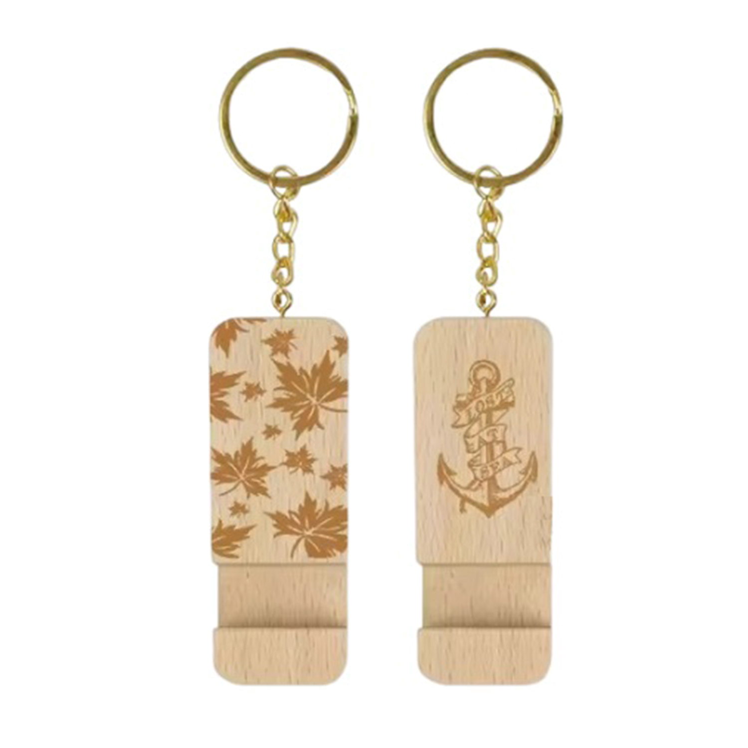 2-in-1 Wooden Phone Holder Keychain 8