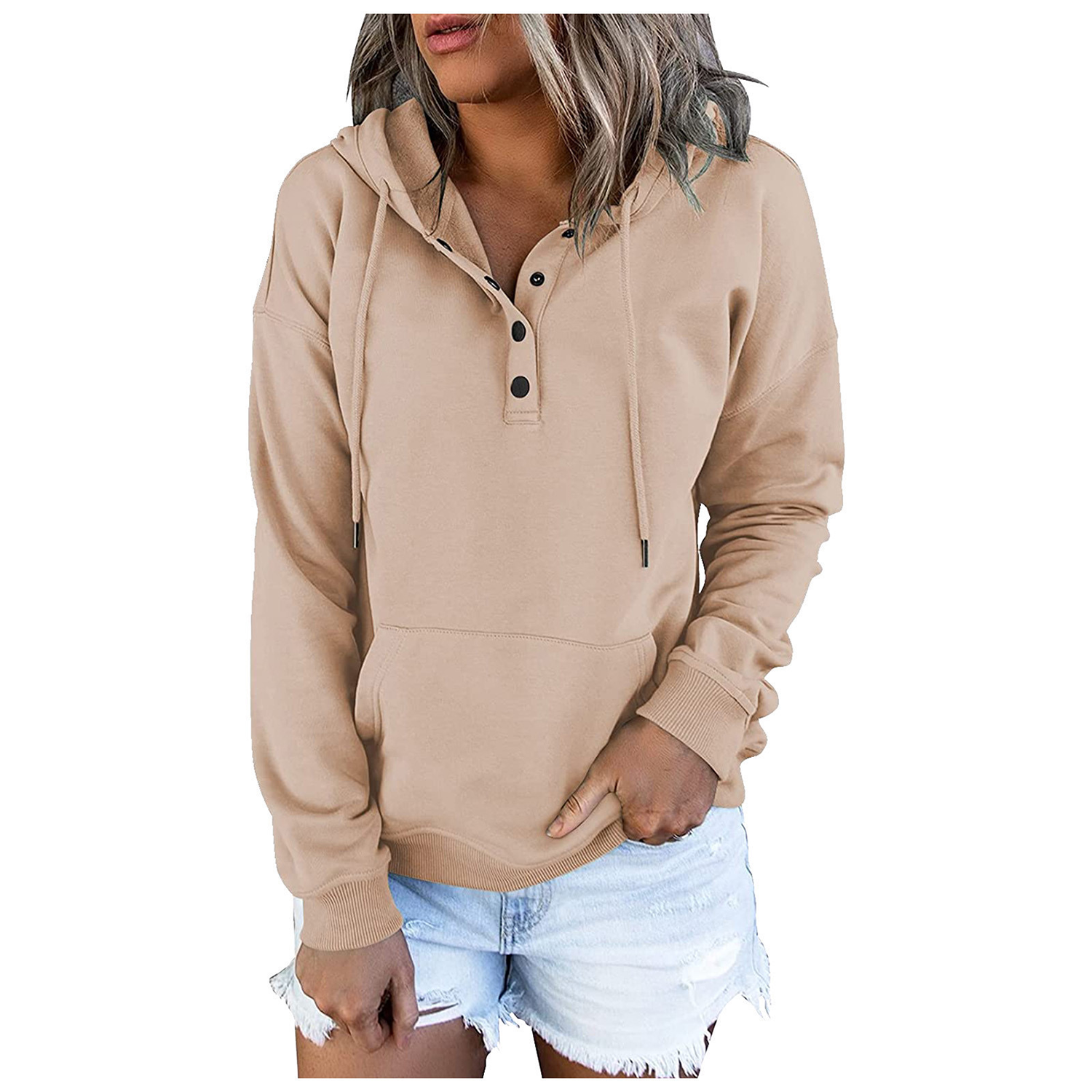 Women's Casual Hoodies Long Sleeve Solid Lightweight Pullove 4