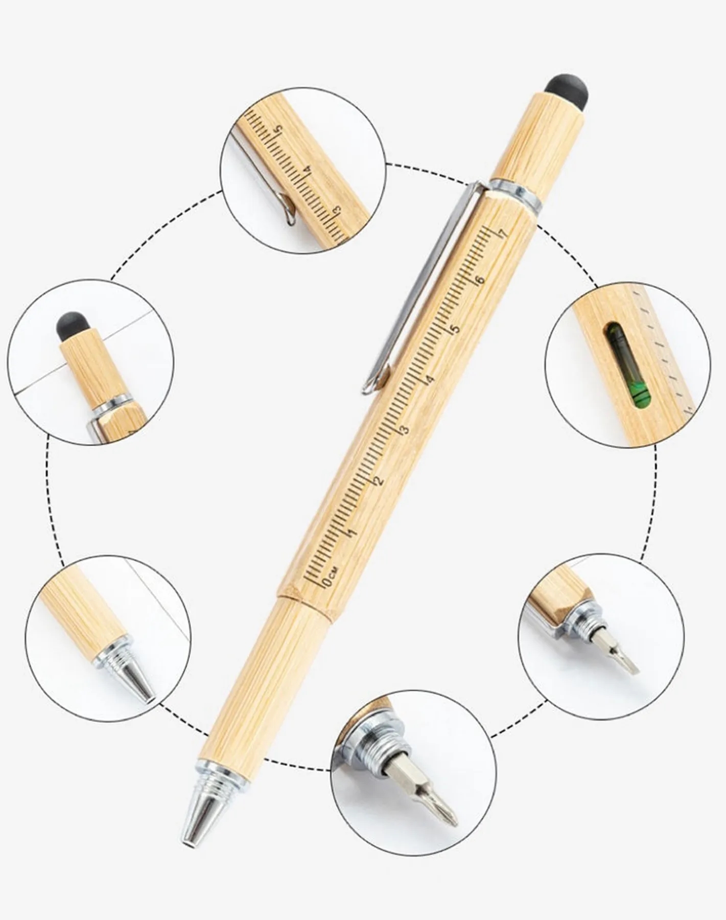 6 In 1 Bamboo Multi Tool Touch Ballpoint Pen 4