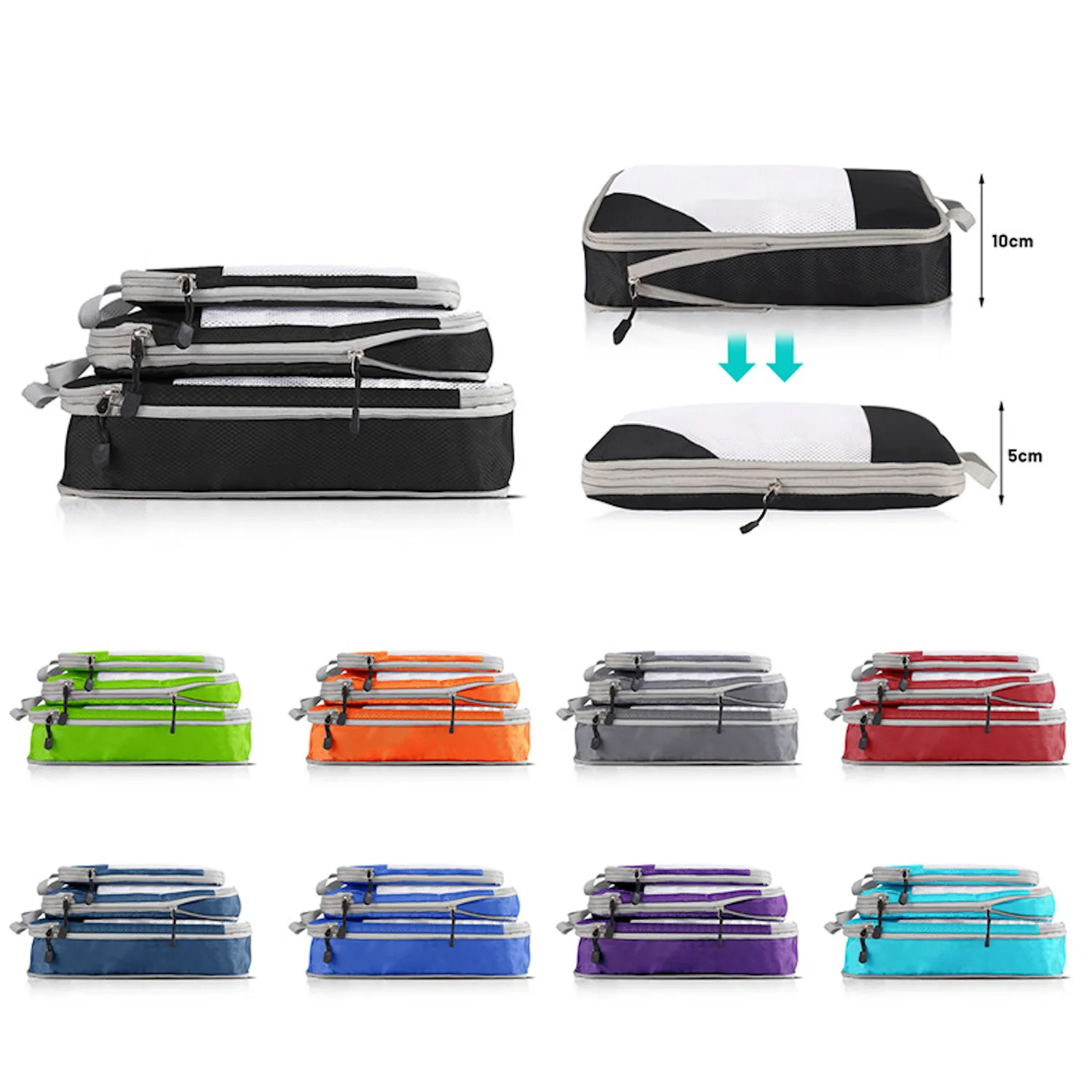 Set of 3 Packing Cubes Foldable Storage Bag Organizer Mesh 4
