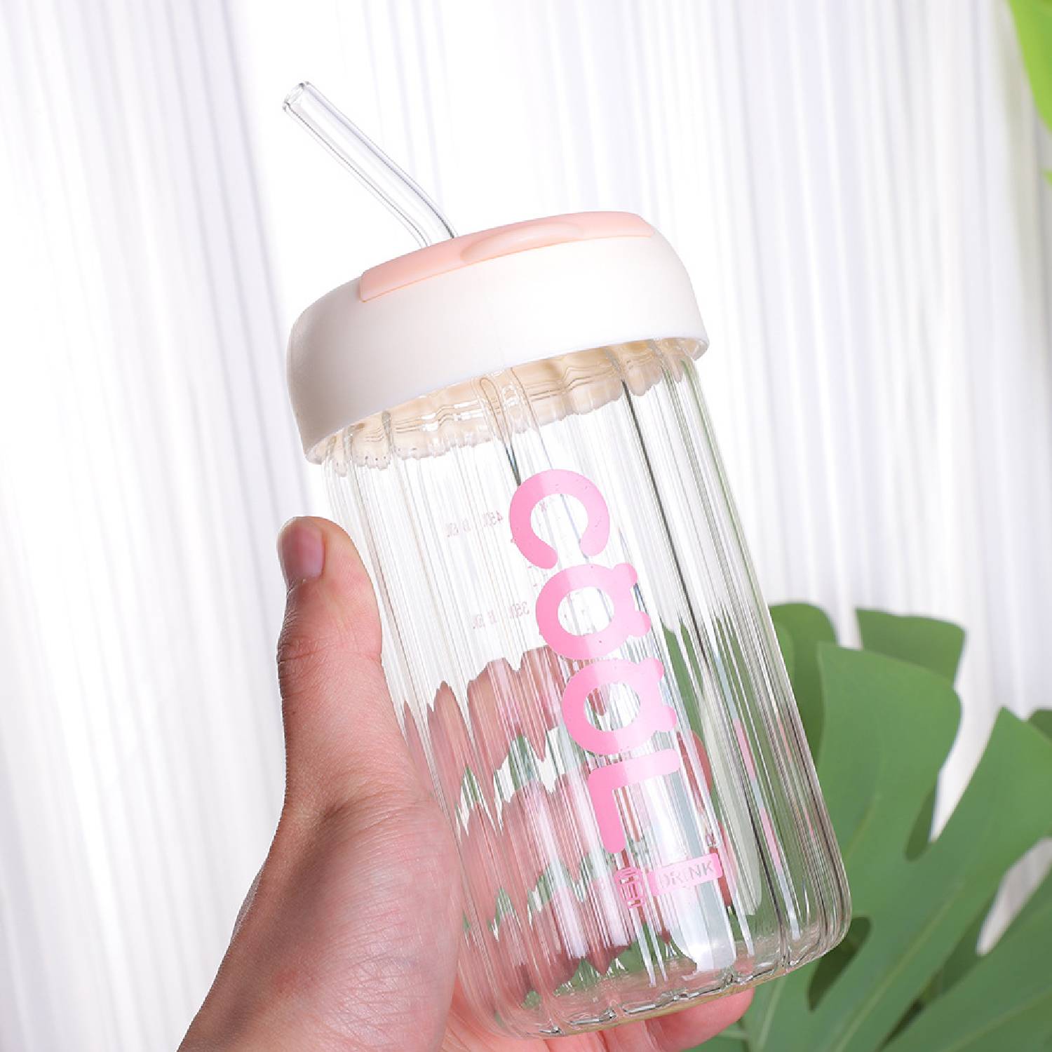 Stylish minimalist straw cup glass with sealable lid 6