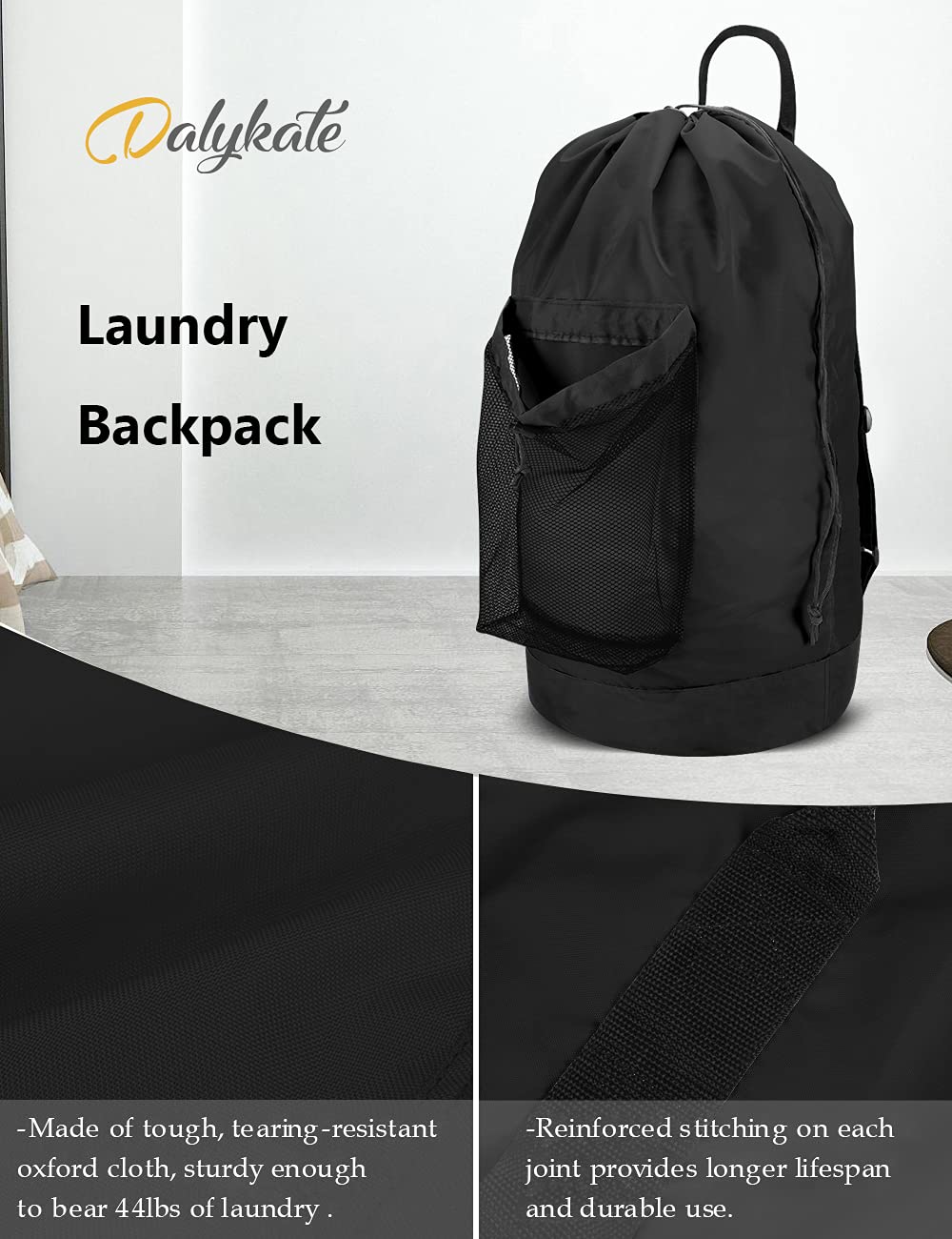 Laundry Bag with Shoulder Straps and Mesh Pocket Durable 7