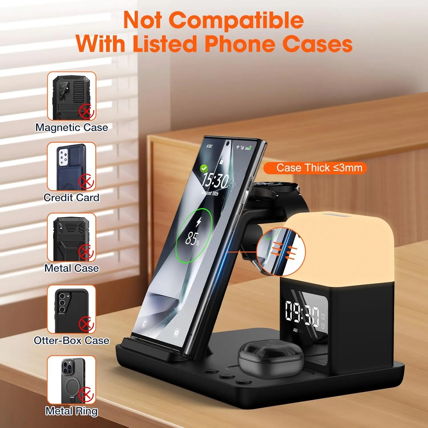 6 in 1 Fast Watch Charger with Alarm Clock-Night Light 3