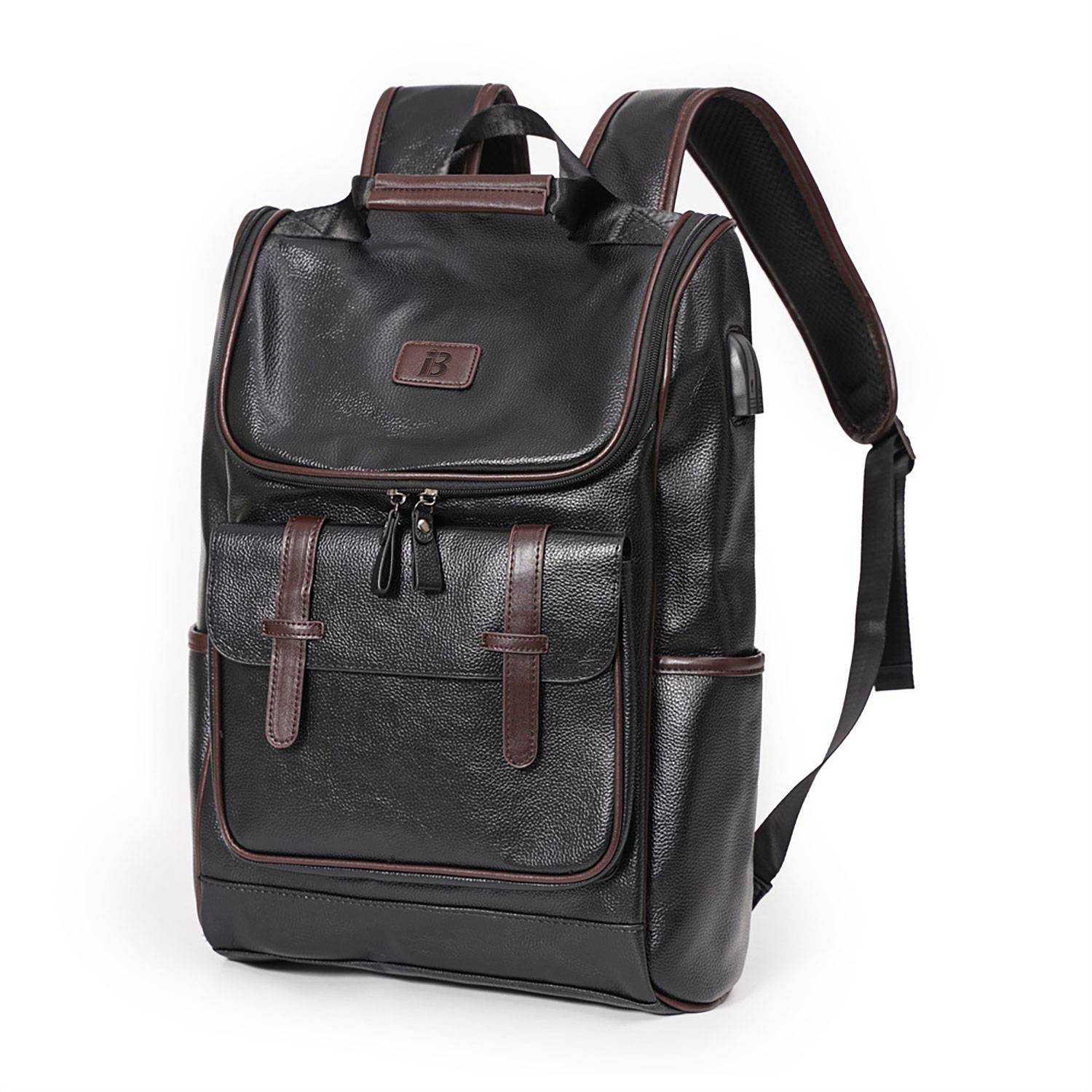 Large-Capacity PU Leather Student Backpack w/ USB Port 2