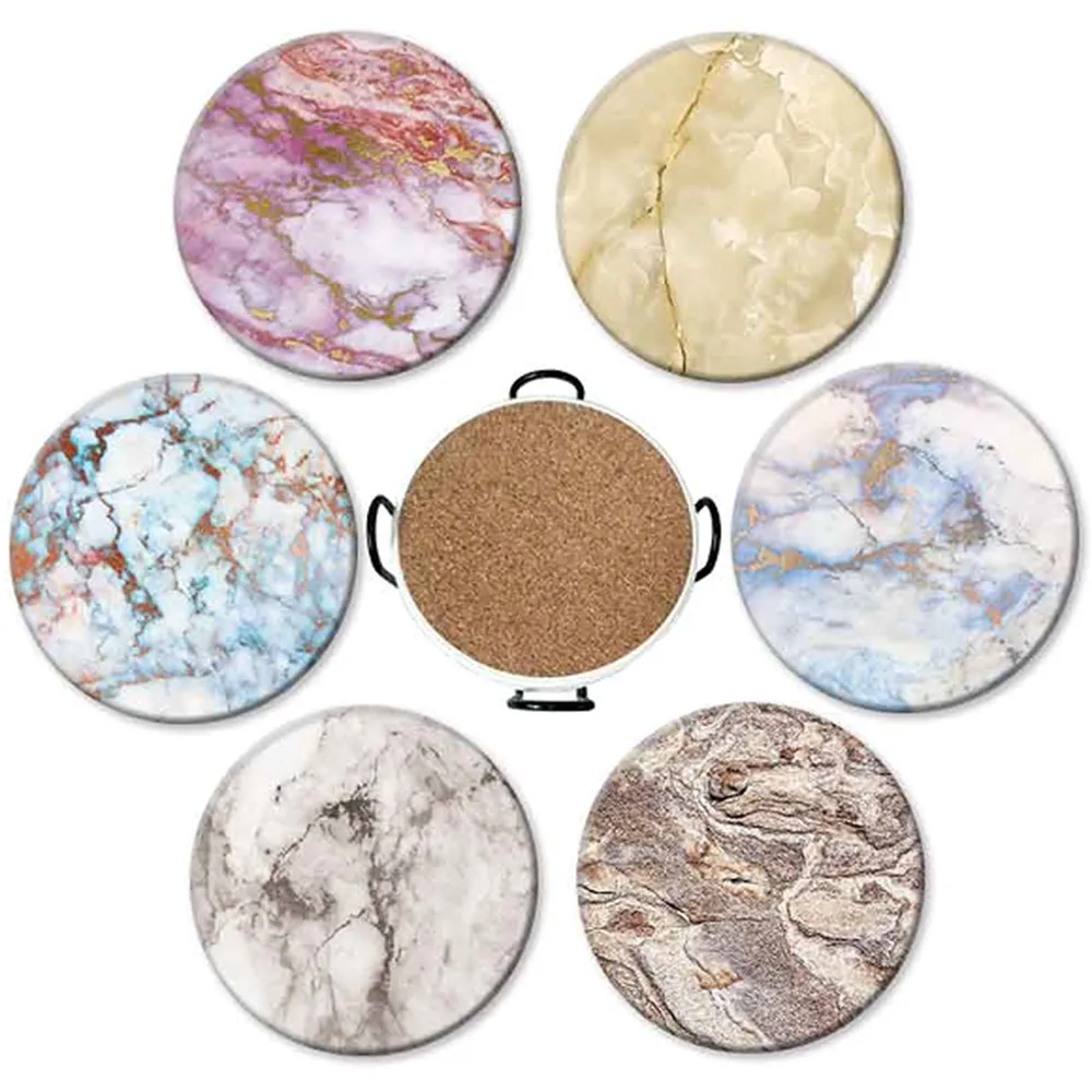 Marble Style Ceramic Drink Coaster for Tabletop Protection 2