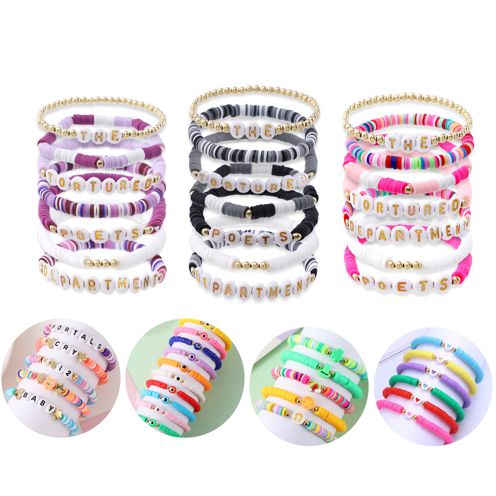 Colorful Polymer Clay Word Bead Bracelets 2