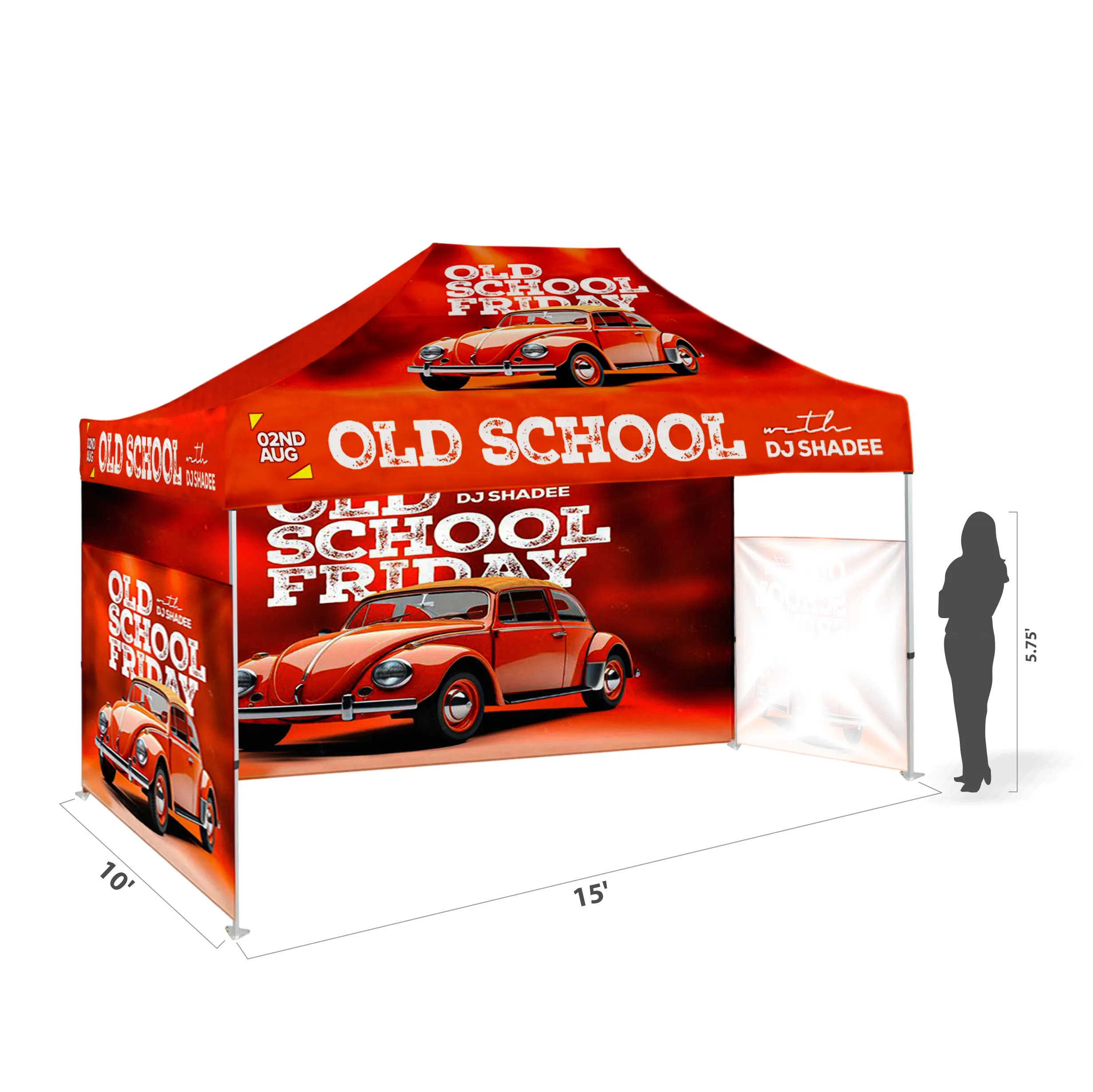 10'x15' Tent Canopy w frame, 2 side half + 1 long full wall 7