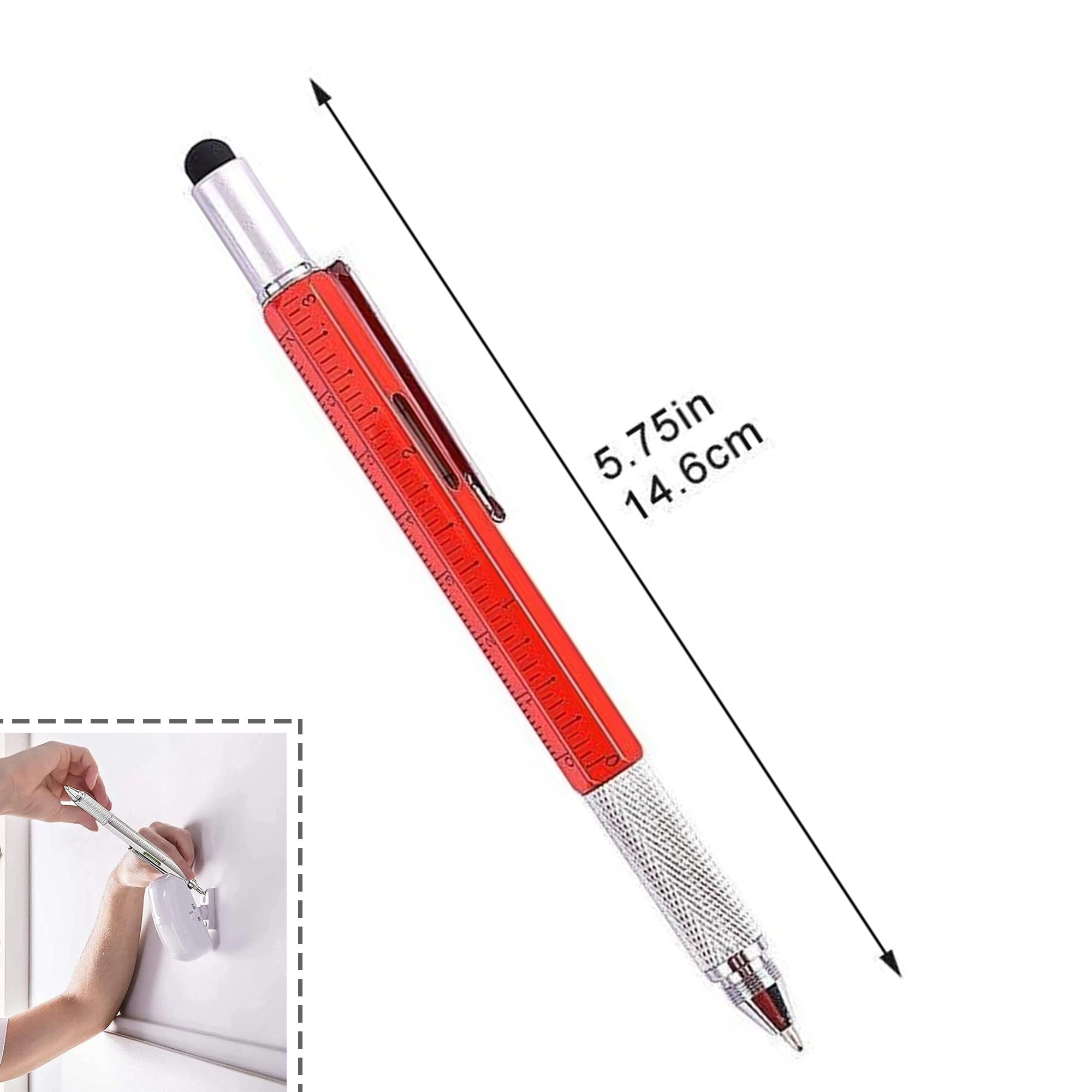 6 in 1 Multifunctional Metal Level Tool Touch Screen Stylus Pen 4
