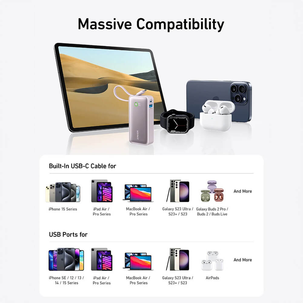 Nano Power Bank 30W Built-In USB-C Cable