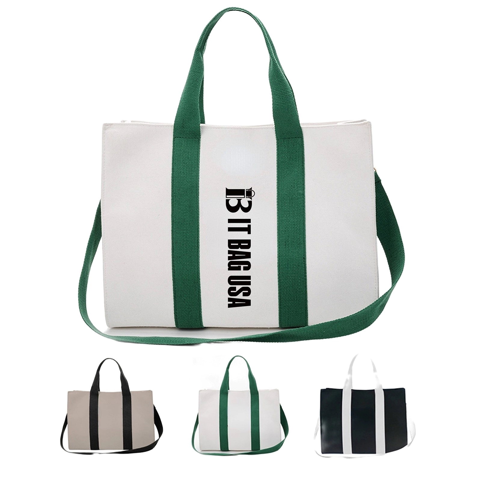 Stylish Canvas Tote Bag Top Zipper Closure 2