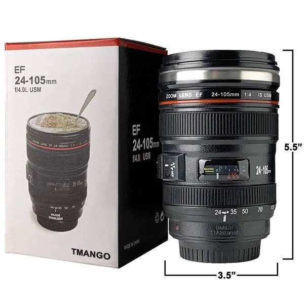 Stainless Steel Camera Lens Coffee Mug With Lid 6