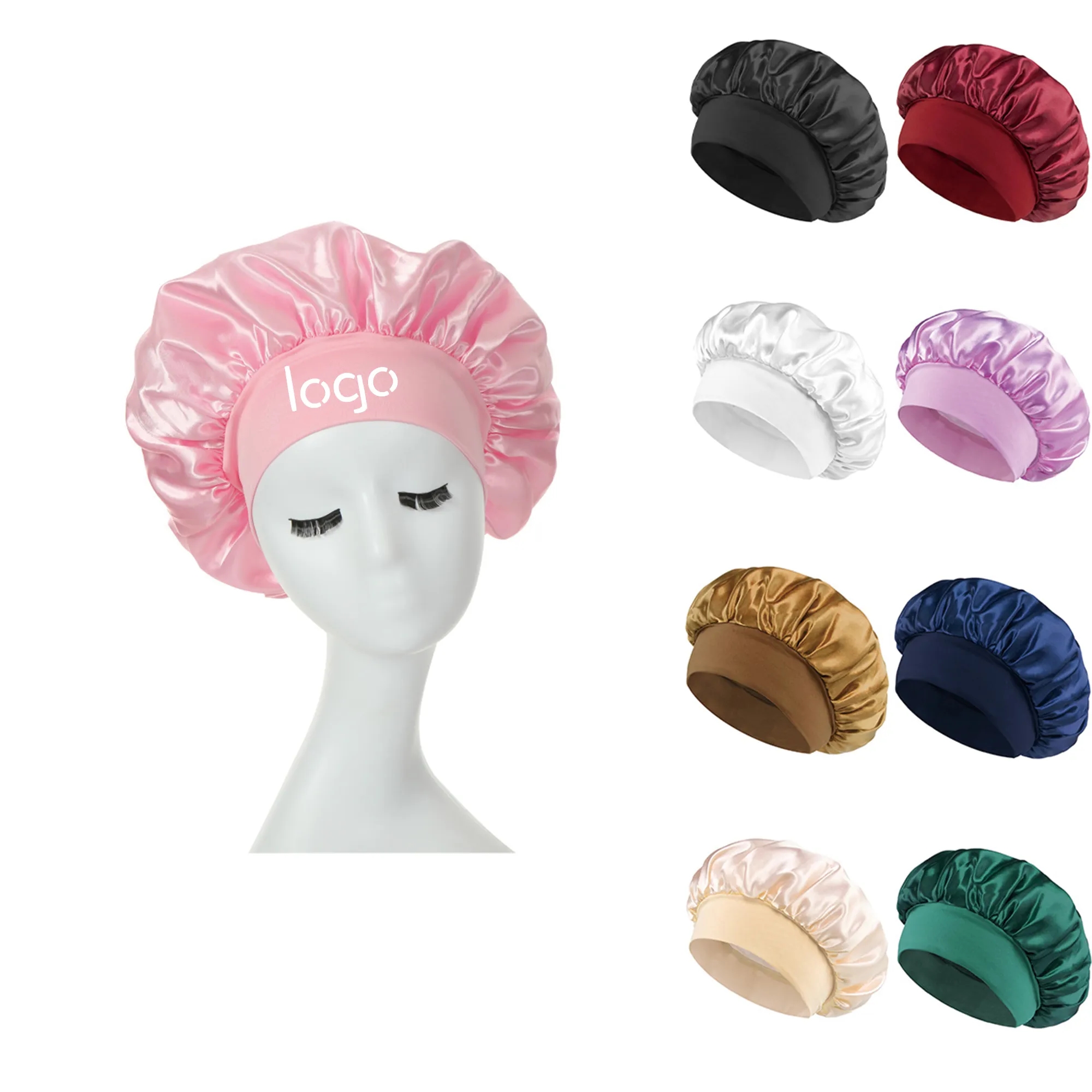 Pure Color Wide-Band Elastic Sleep Cap 12