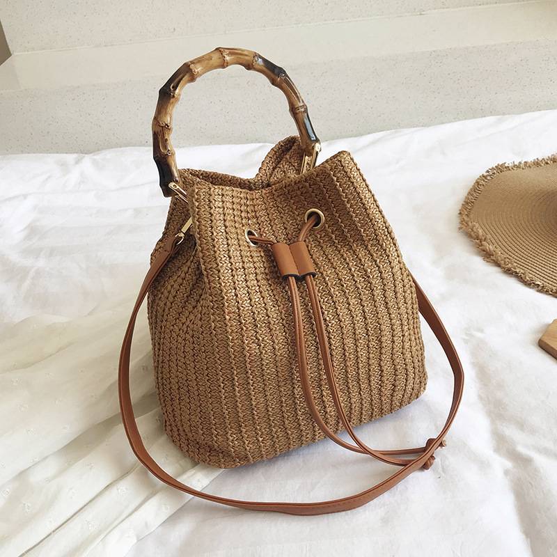 Jute Crossbody Bag Bucket Handbags With Bamboo Handle 4