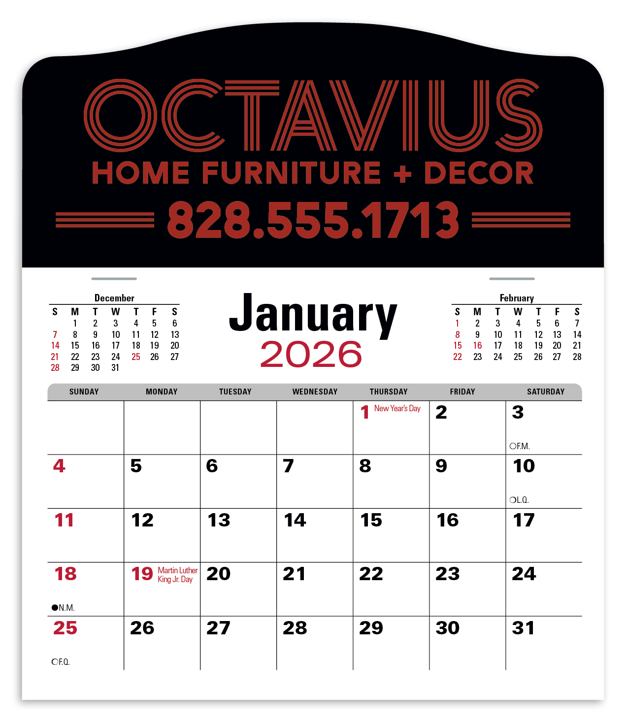 Press-N-Stick Jumbo Header With 3-Month Calendar 12-Months