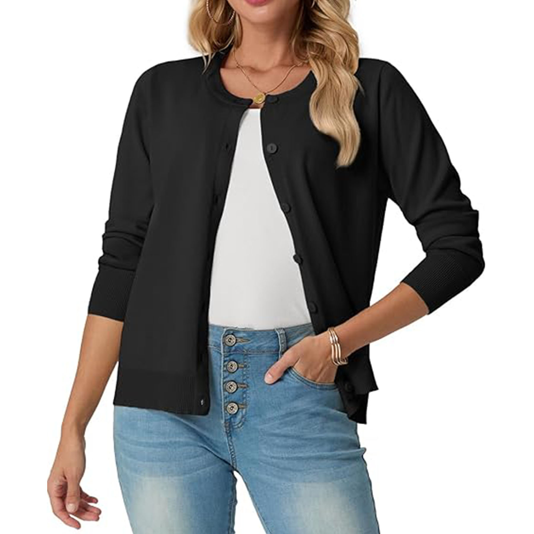 Women's Long Sleeved Lightweight Round Neck Casual Cardigan 14